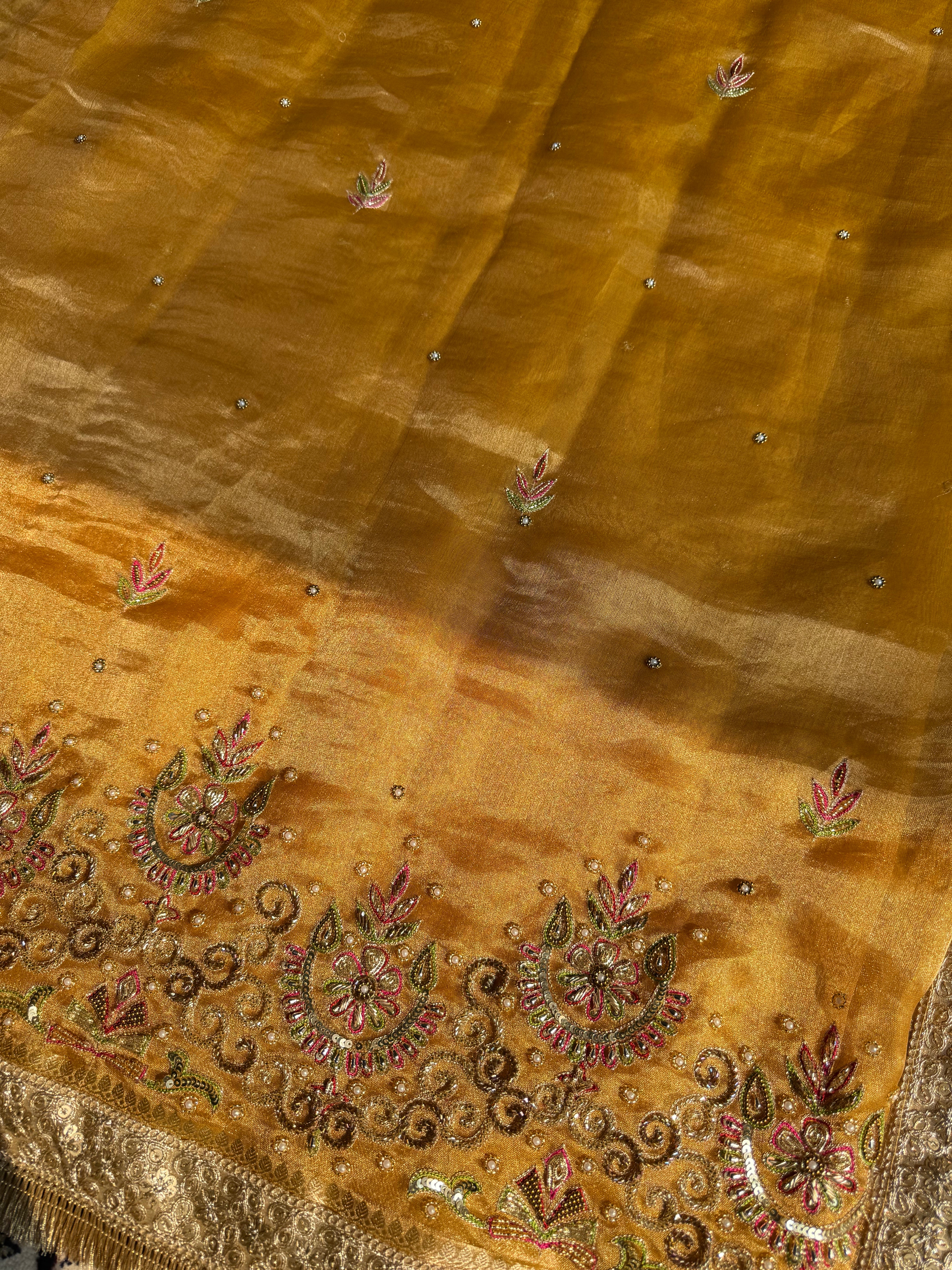 Pure Tissue Silk Saree With Hand Embroidery