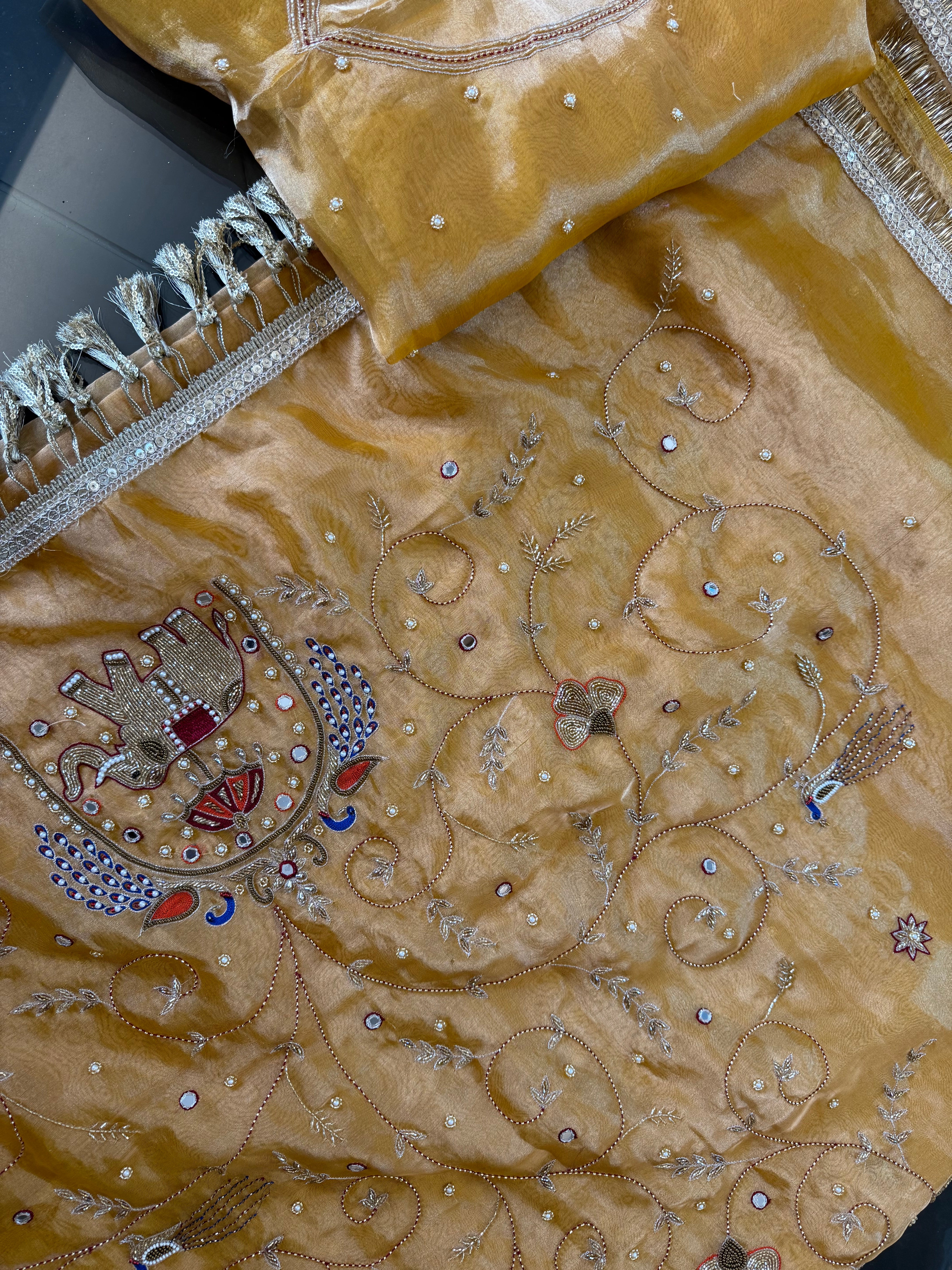 Sone ka Hathi - Pure Tissue Silk Saree With Hand Embroidery