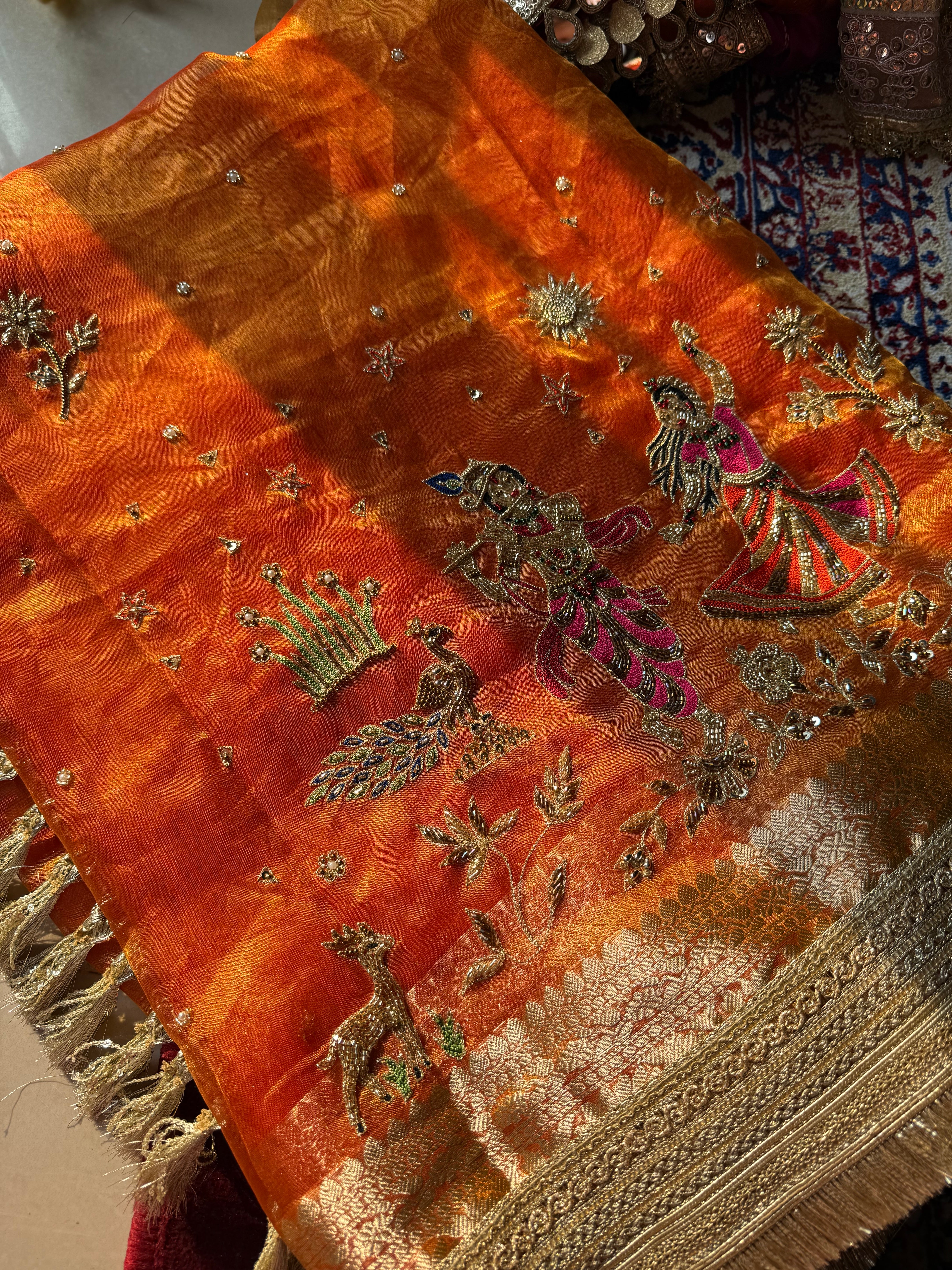 Radha Krishan Inspired - Pure Tissue Silk Saree With Hand Embroidery