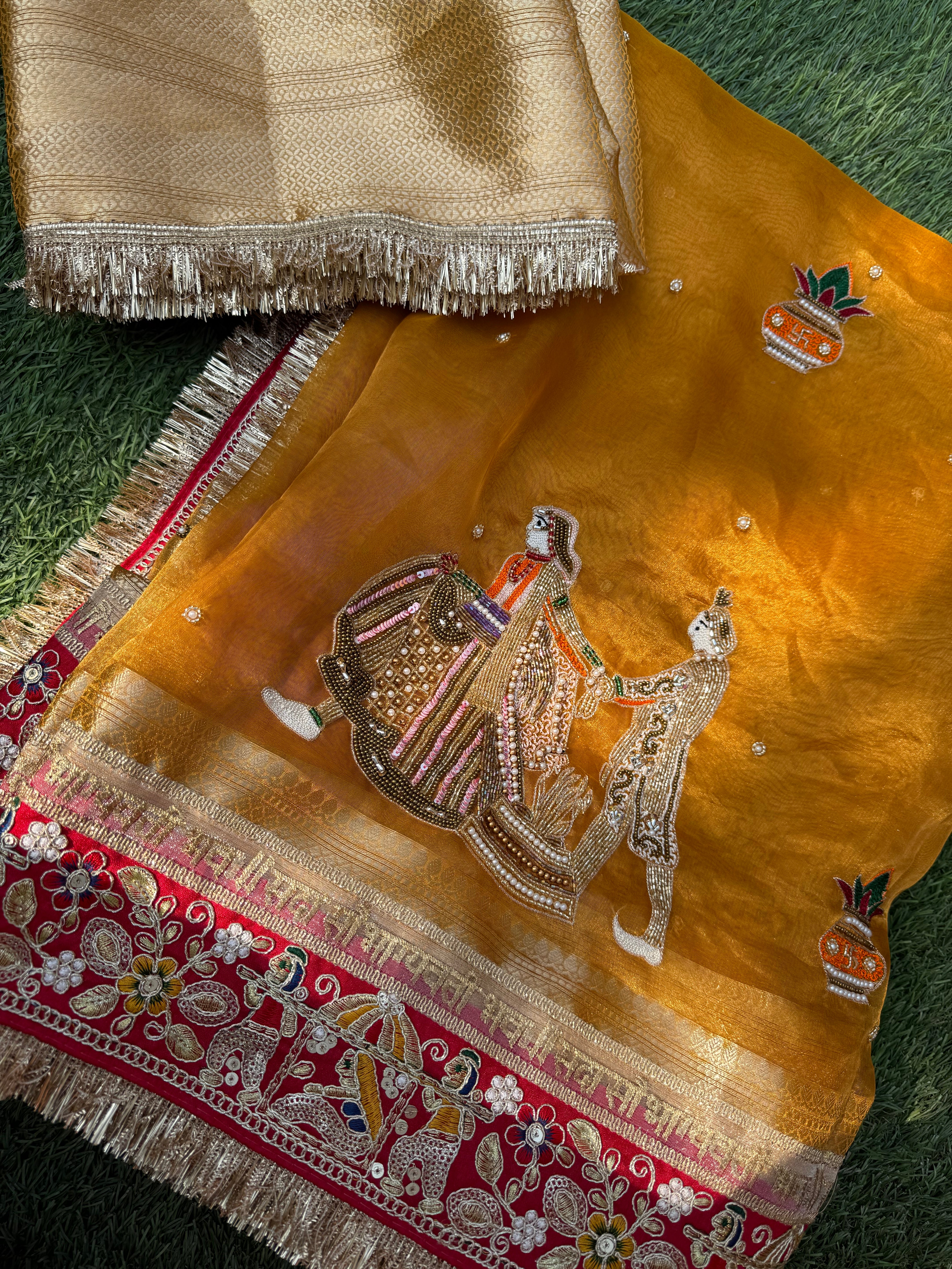 Gauri Shankar Ji Waali Saree - Pure Tissue Silk Saree With Hand Embroidery