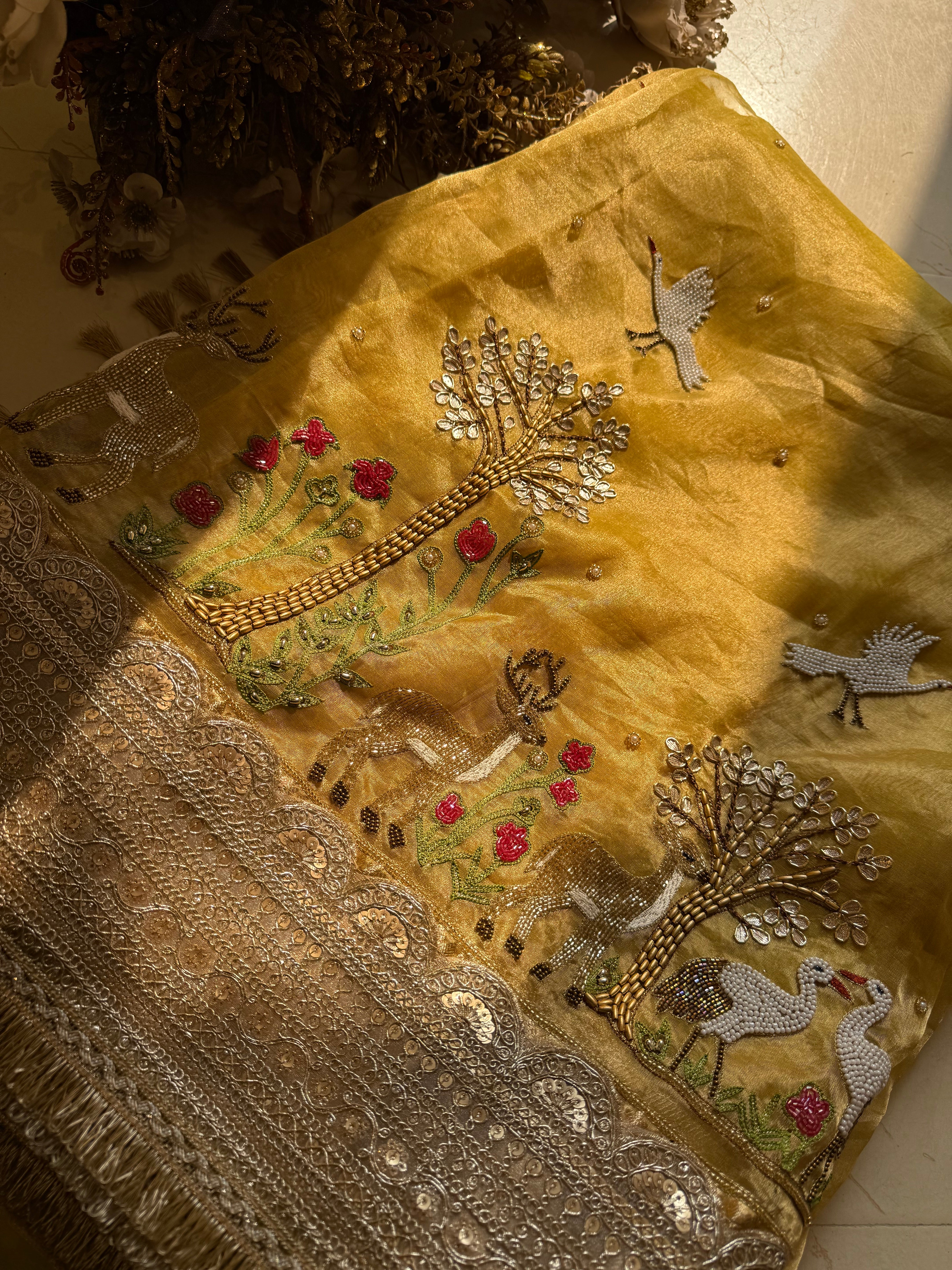 Peeli Saree Ki Kahani - Pure Tissue Silk Saree With Hand Embroidery