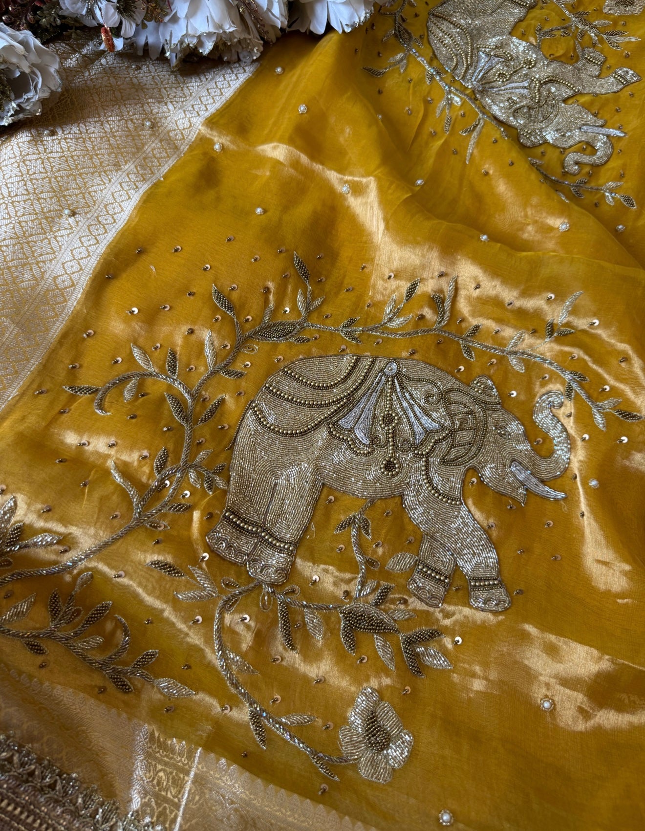 Arti Waali Saree - Pure Tissue Silk Saree With Hand Embroidery