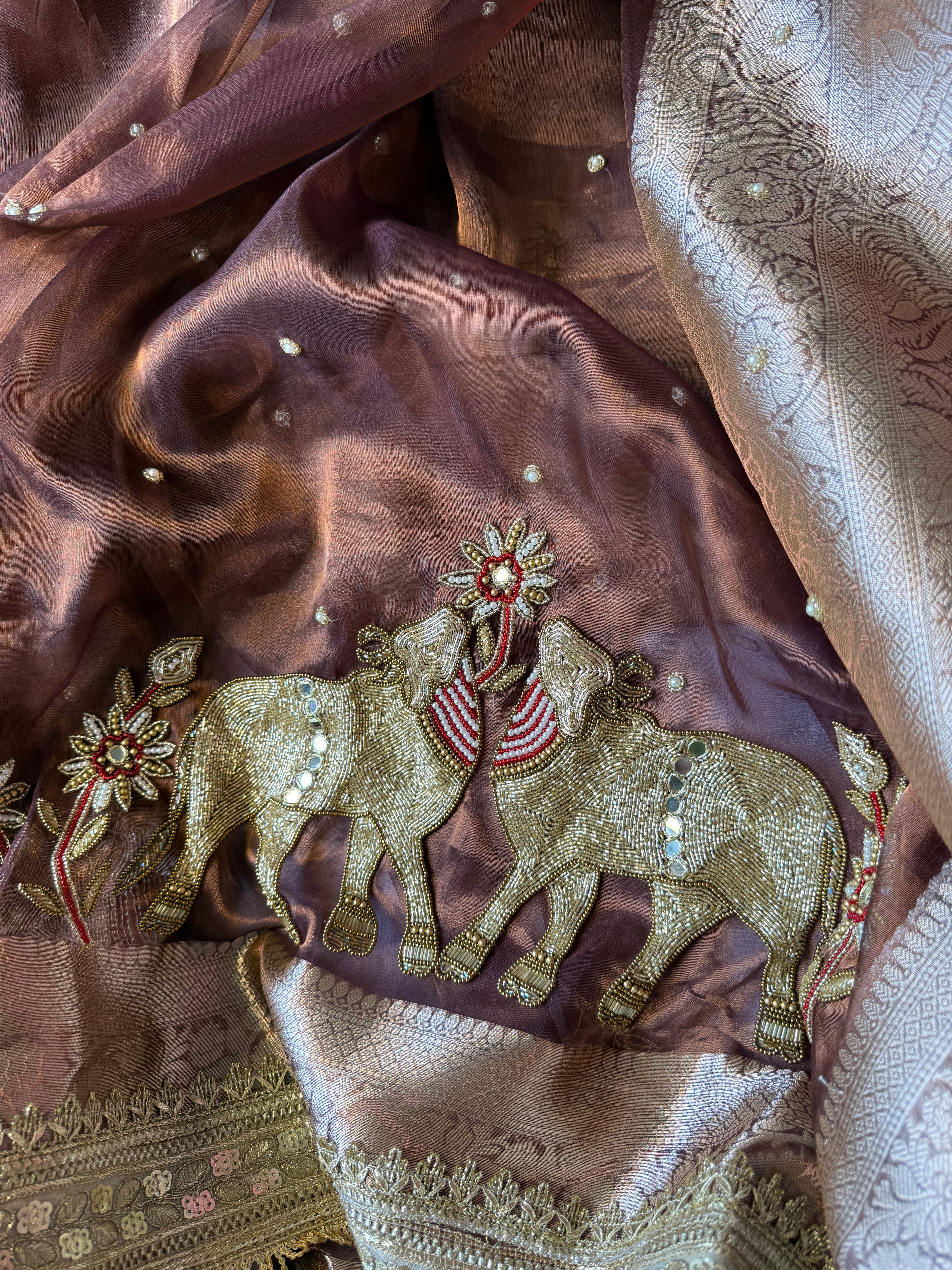 Pure Tissue Silk Saree With Hand Embroidery