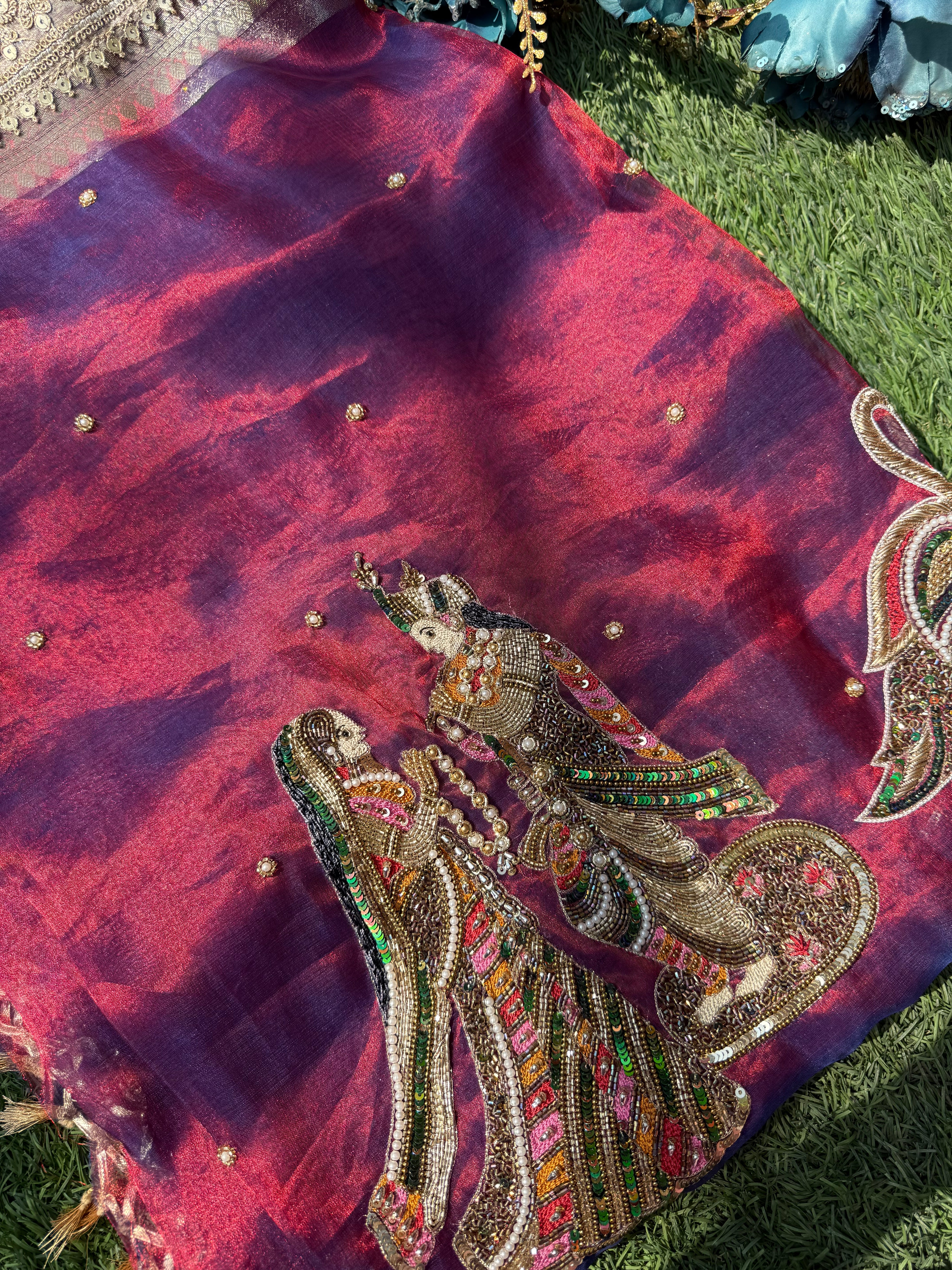 Radha Krishan Inspired - Pure Tissue Silk Saree With Hand Embroidery