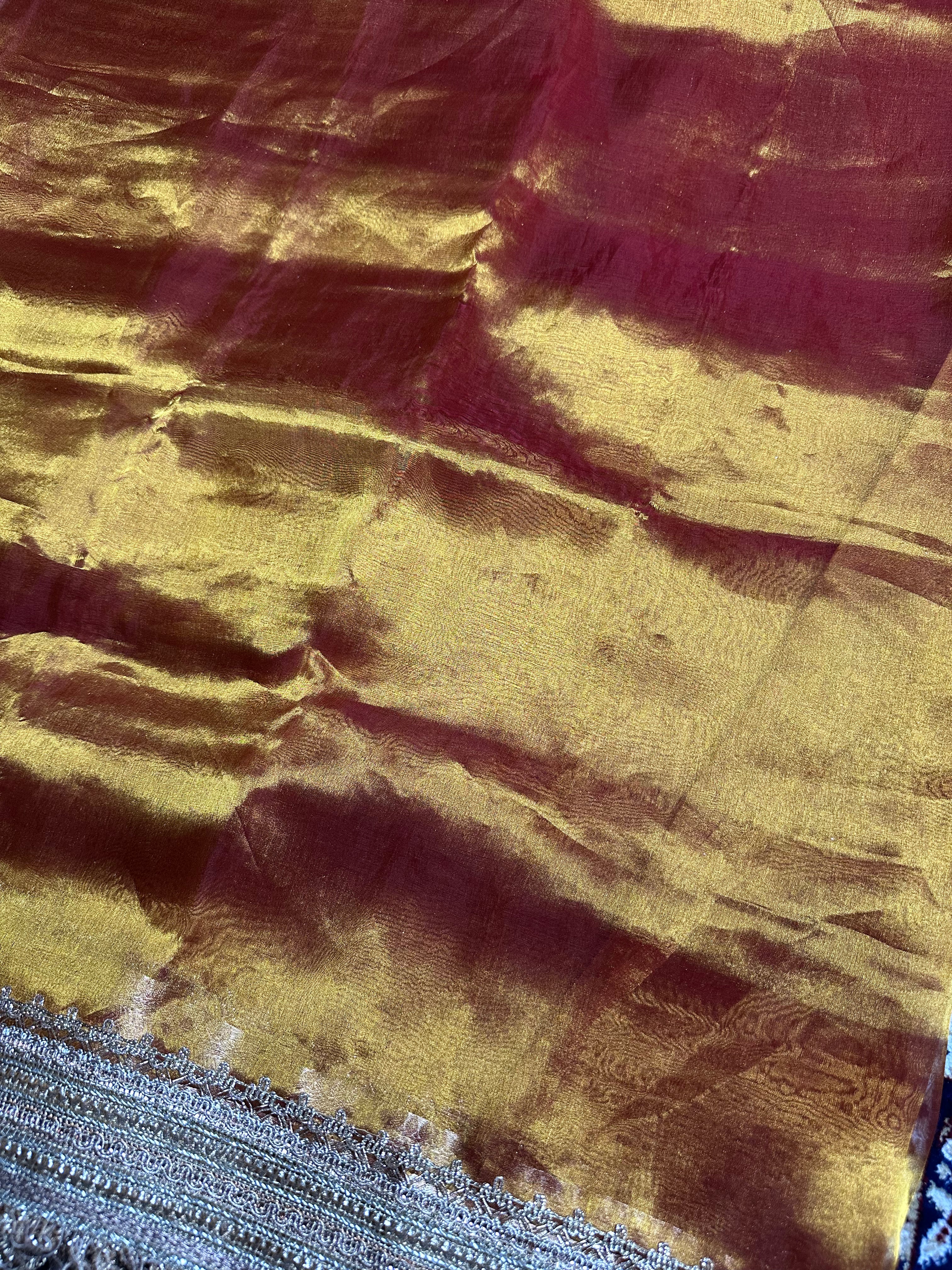Opaline Gold Gulbahaar - Pure Tissue Silk Saree With Hand Embroidery