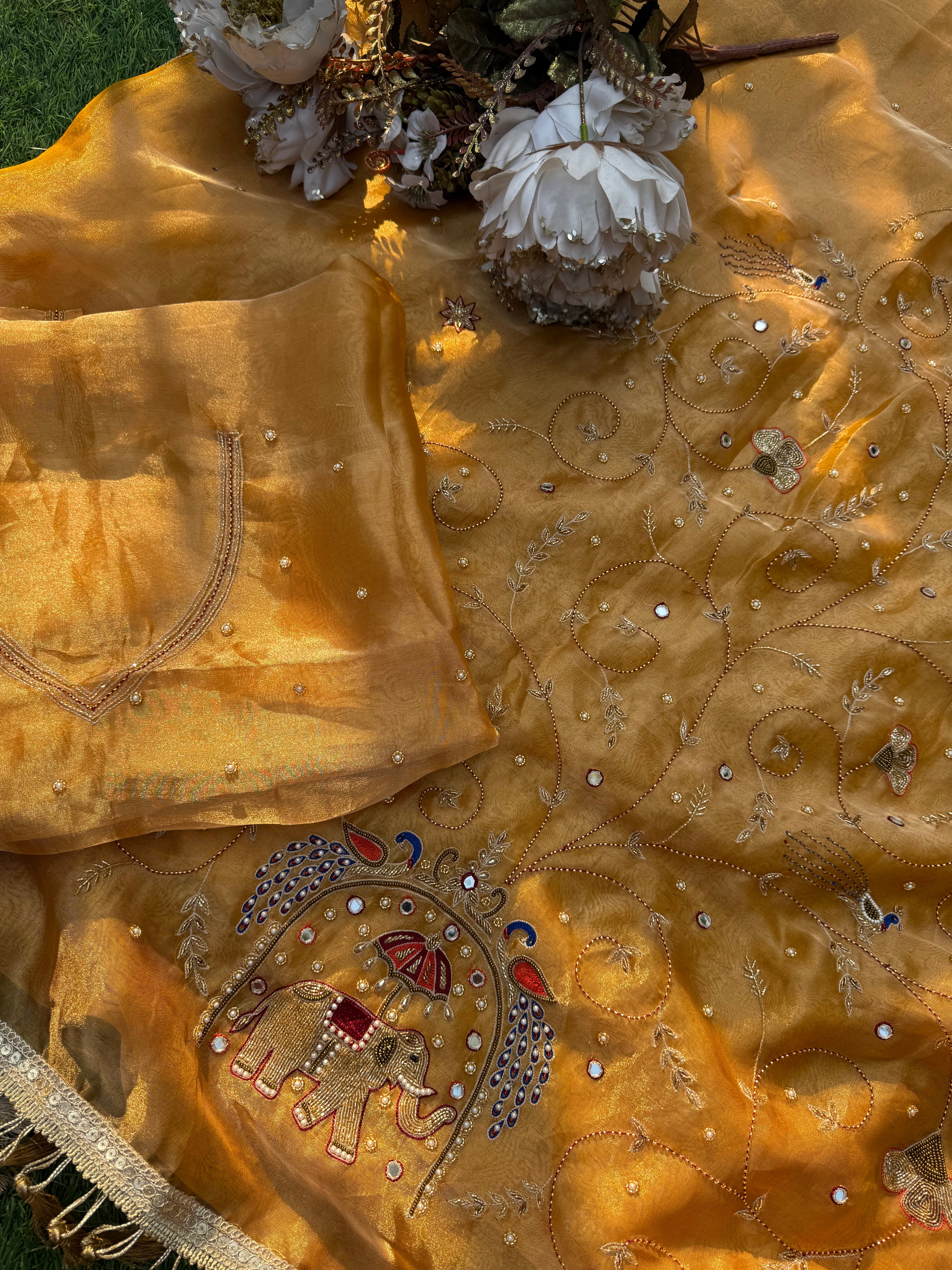 Sone ka Hathi - Pure Tissue Silk Saree With Hand Embroidery