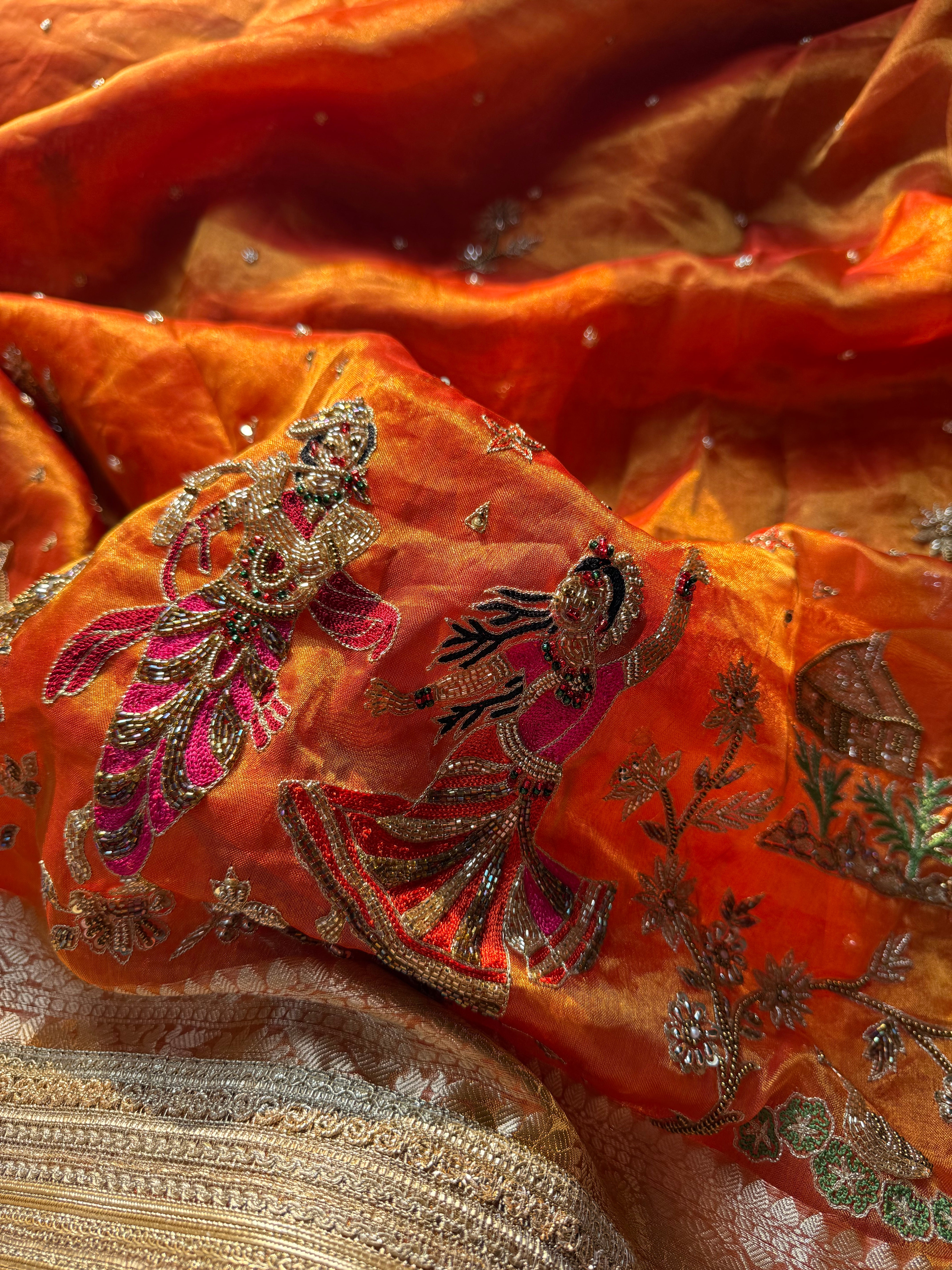 Radha Krishan Inspired - Pure Tissue Silk Saree With Hand Embroidery
