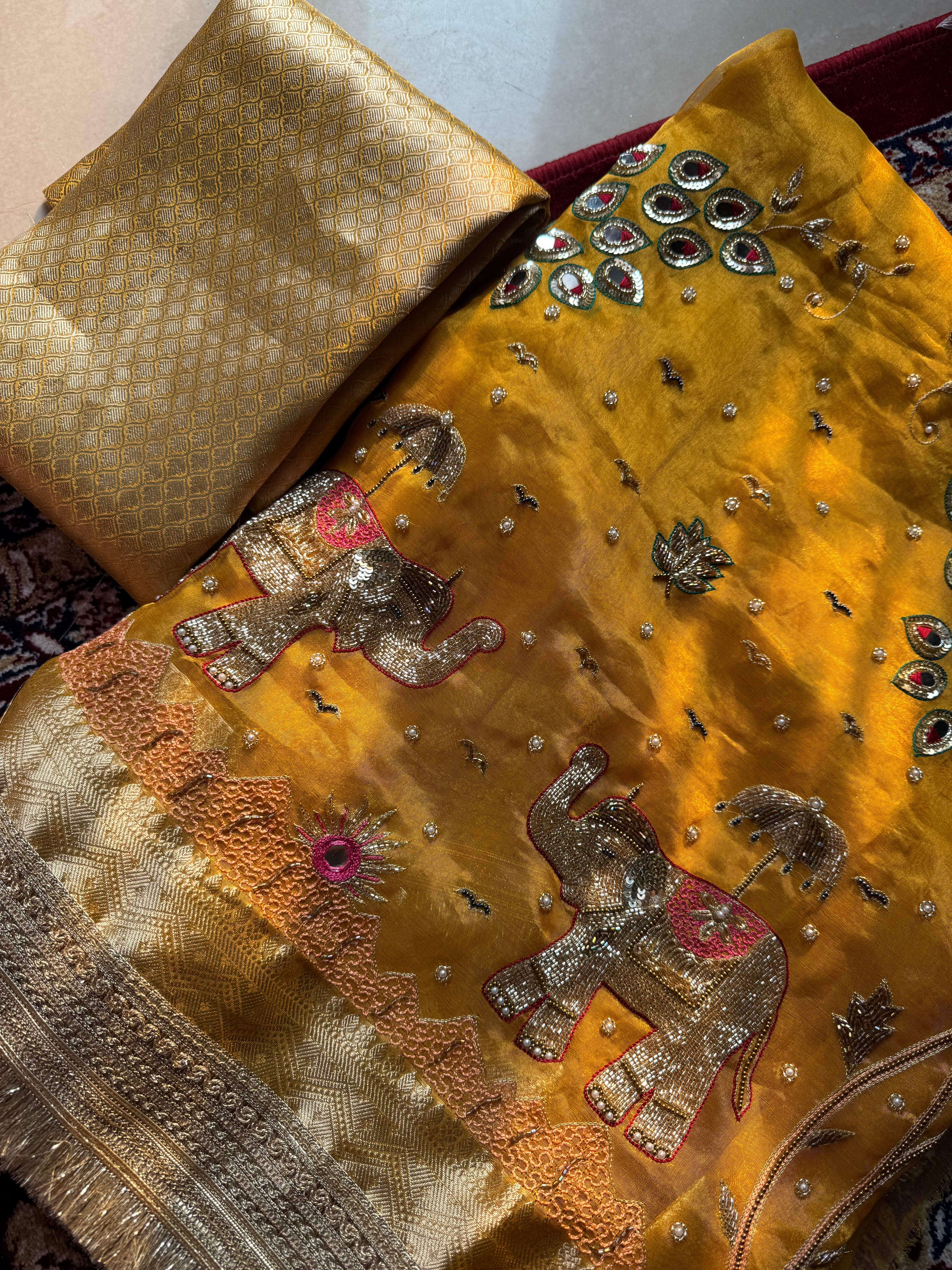 The Raajsi Baraat - Pure Tissue Silk Saree With Hand Embroidery