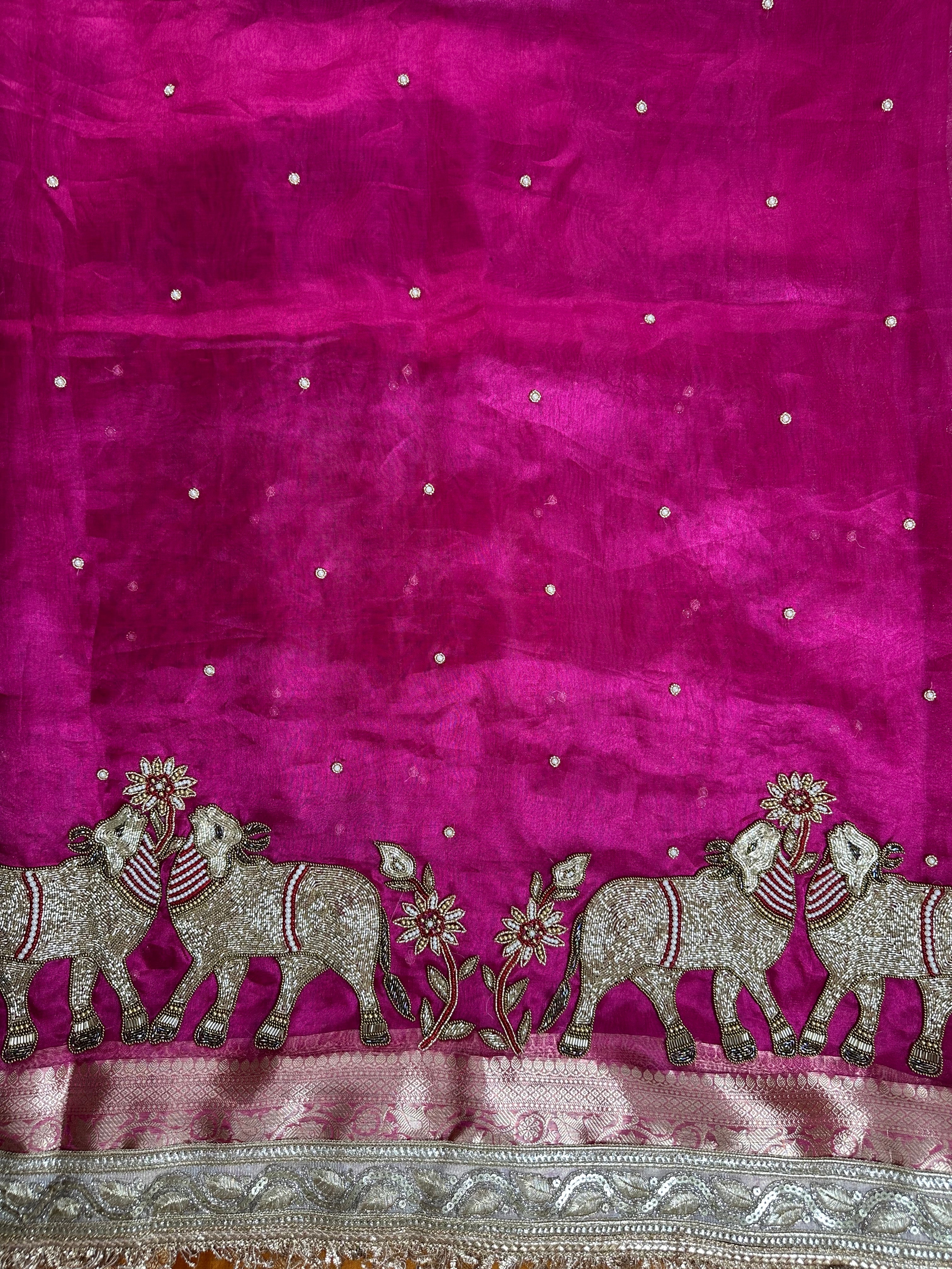Pure Tissue Silk Saree With Hand Embroidery