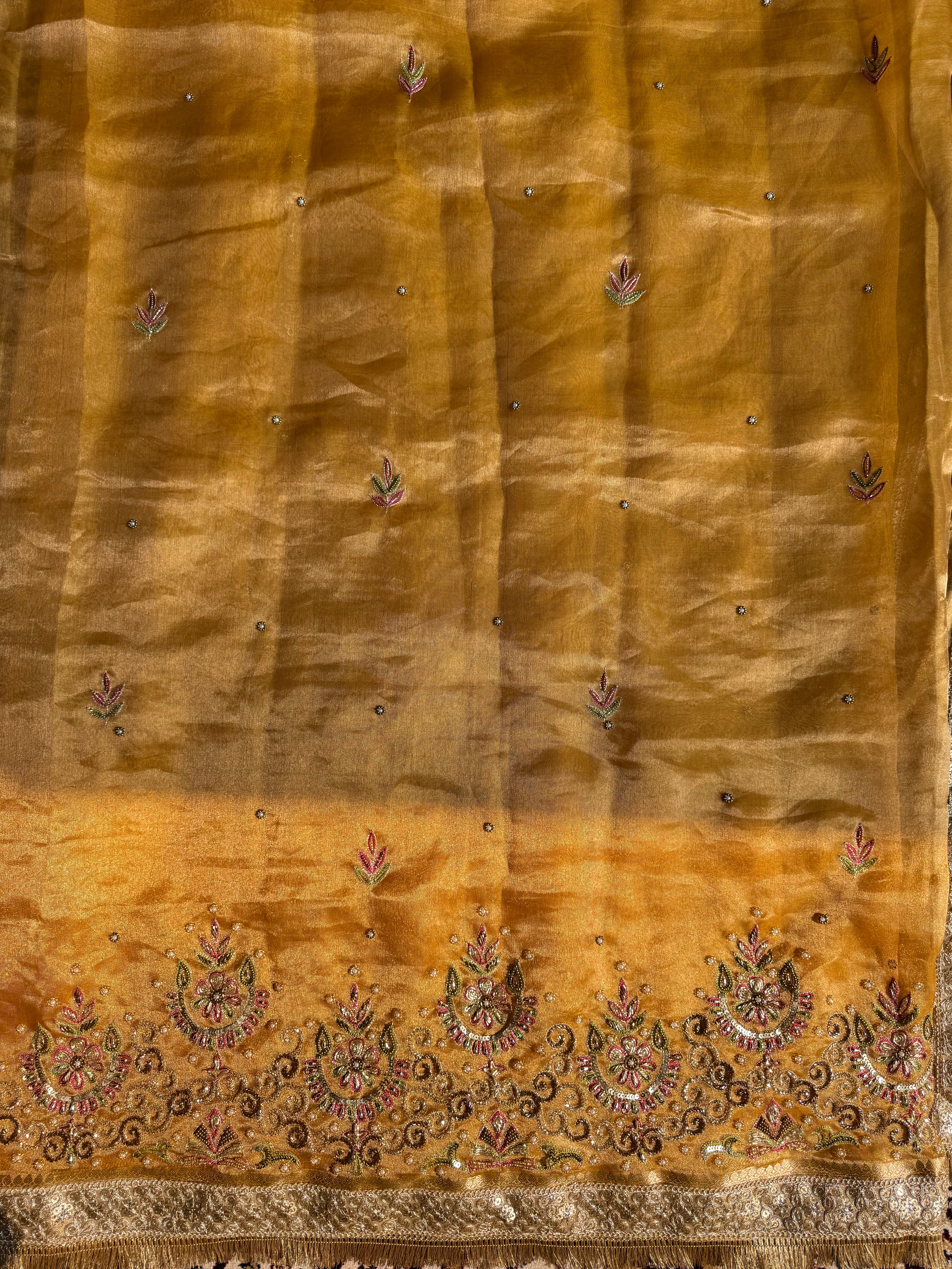 Pure Tissue Silk Saree With Hand Embroidery
