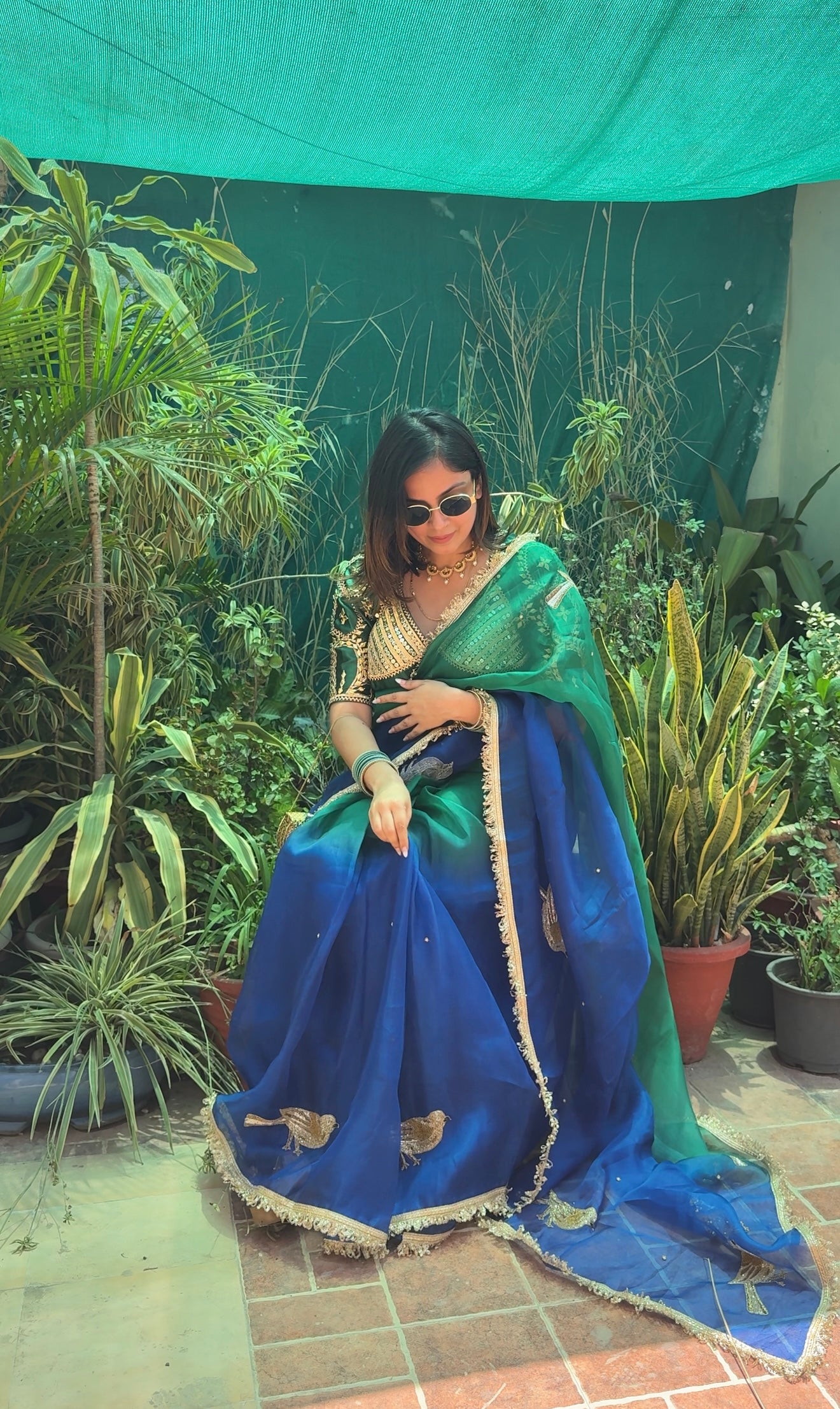 Blue Organza Silk Saree With Running Blouse