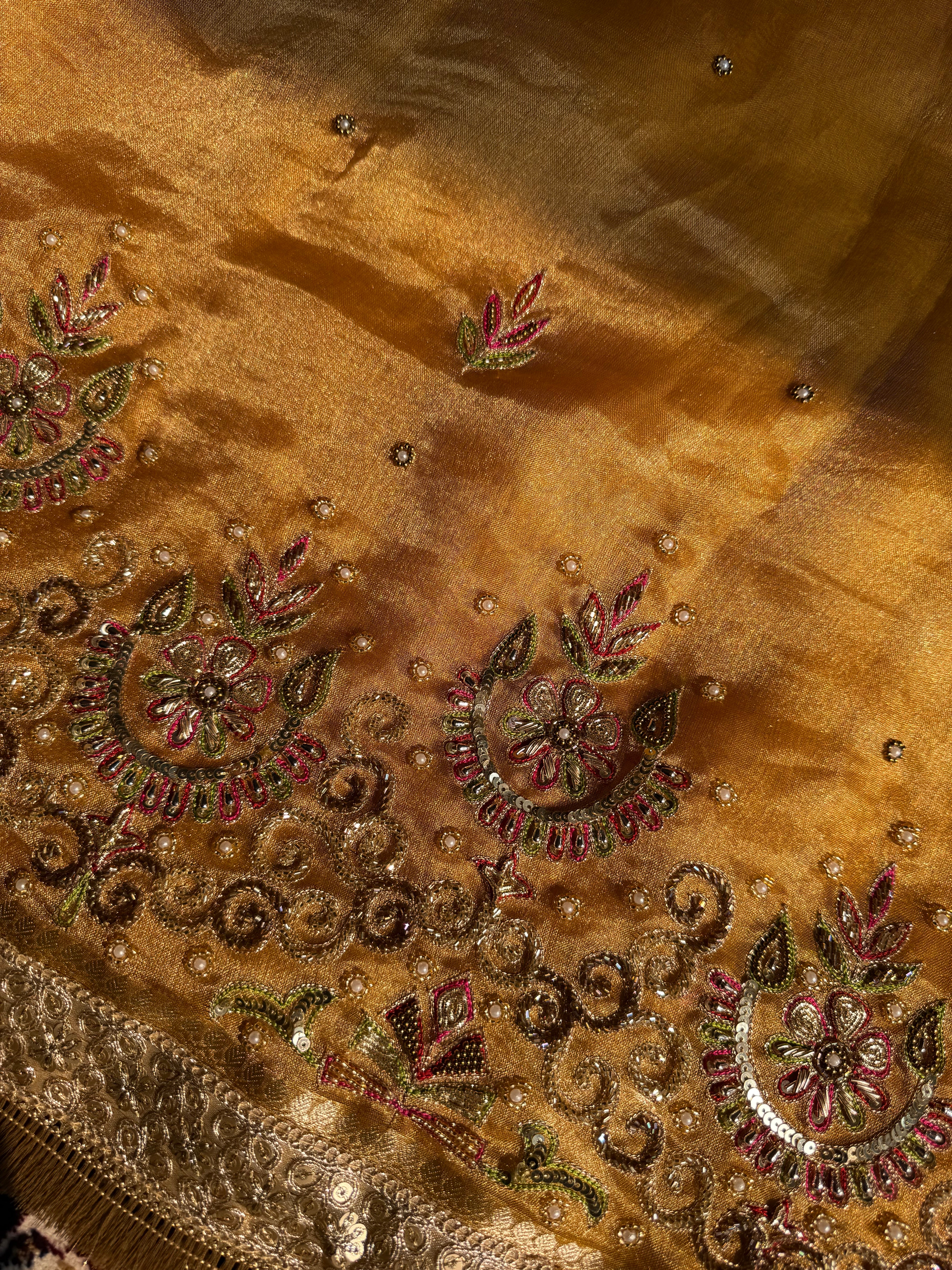 Pure Tissue Silk Saree With Hand Embroidery