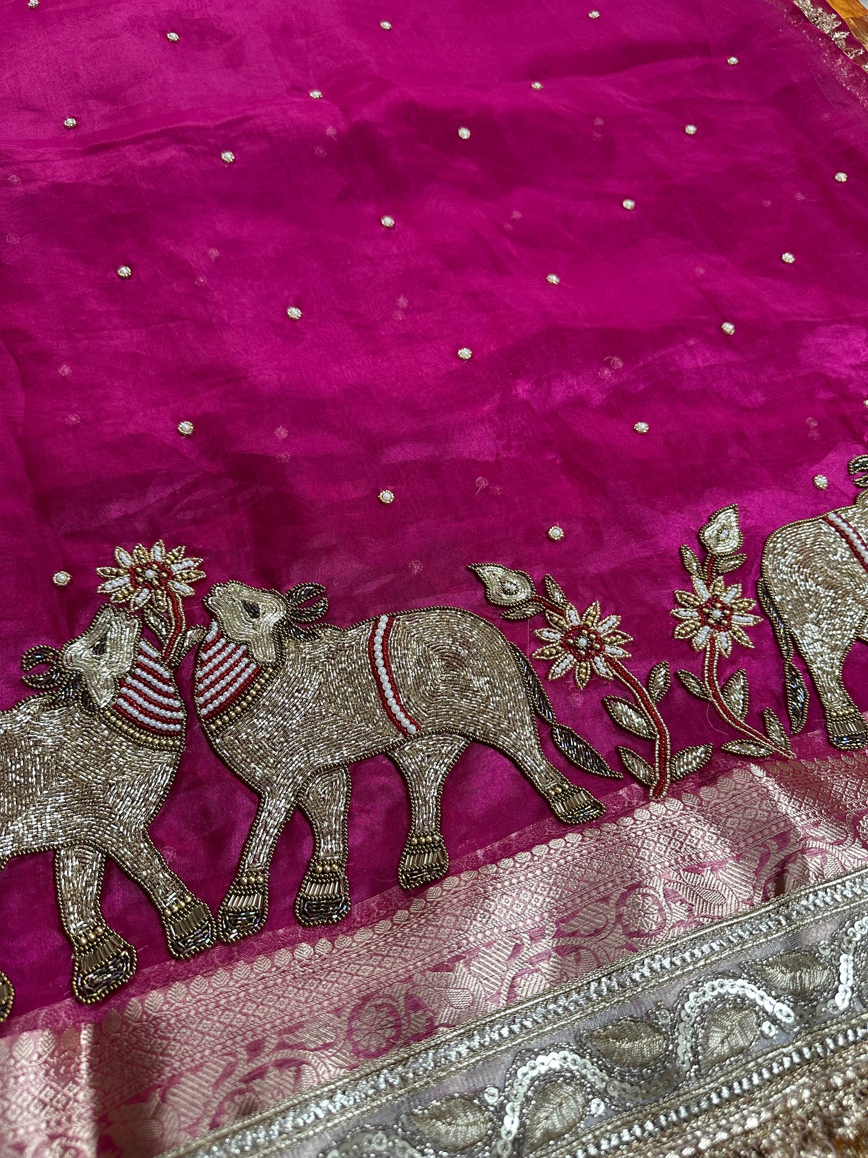 Pure Tissue Silk Saree With Hand Embroidery