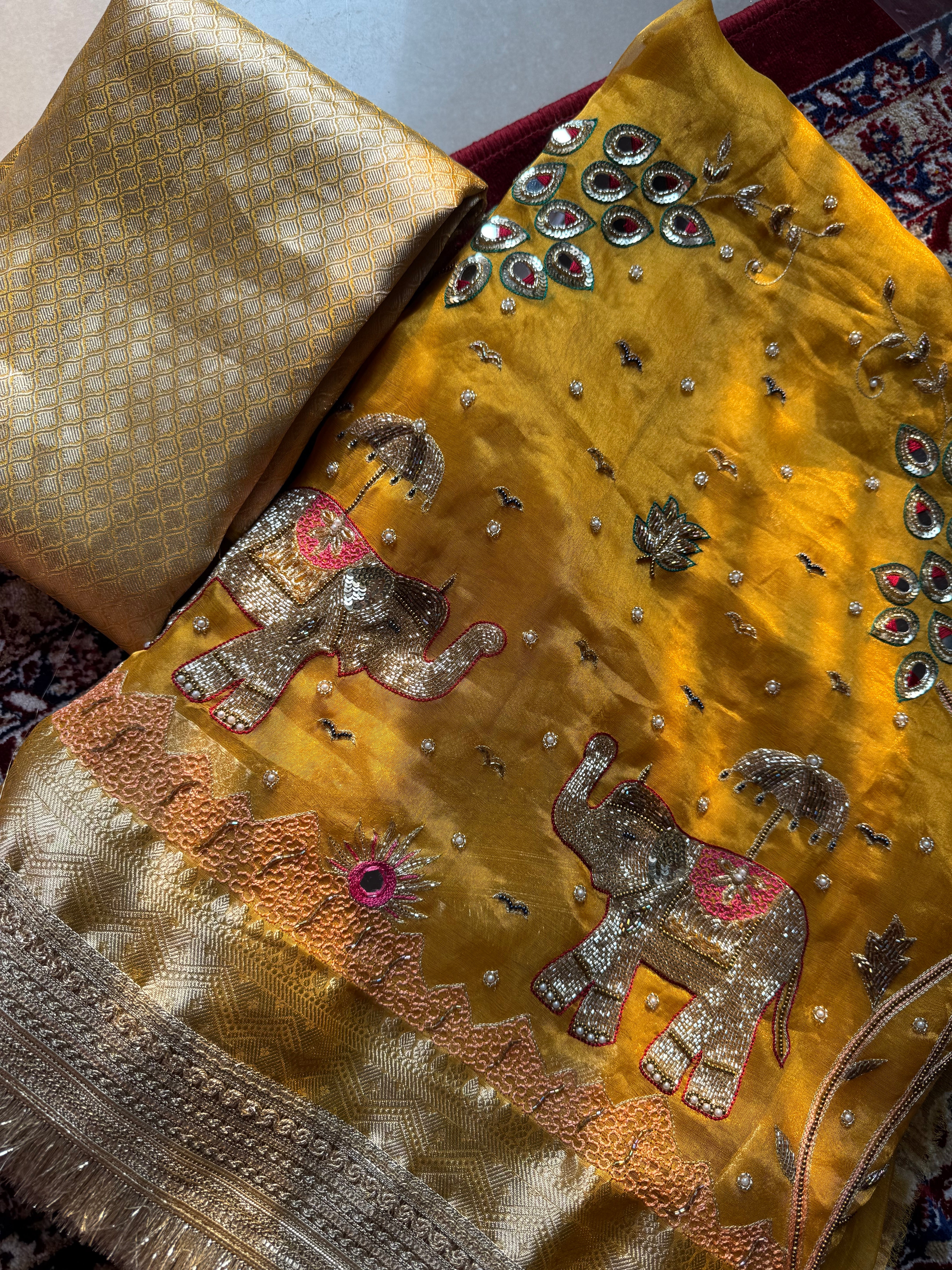 The Raajsi Baraat - Pure Tissue Silk Saree With Hand Embroidery