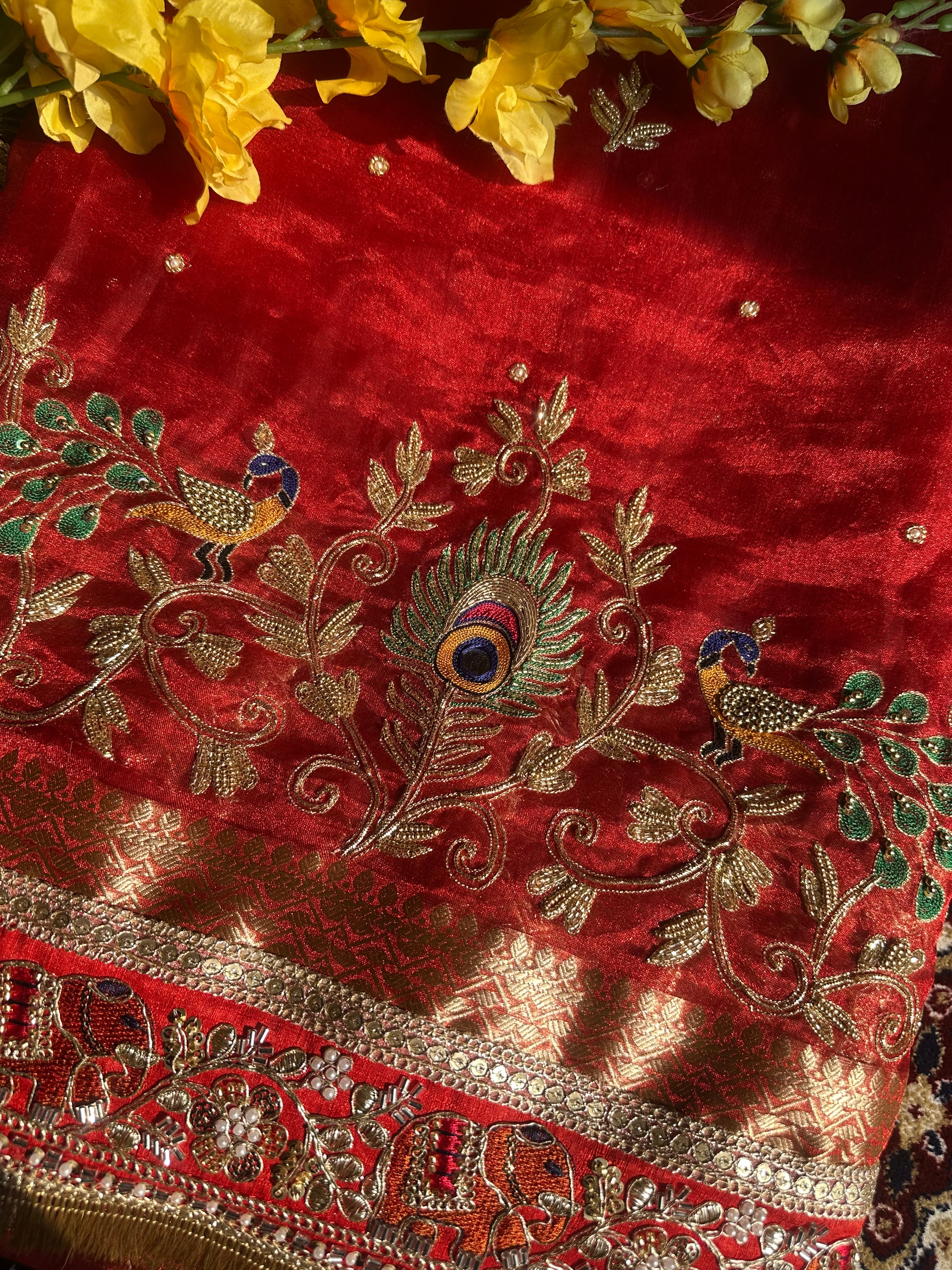 Pure Tissue Silk Saree With Hand Embroidery