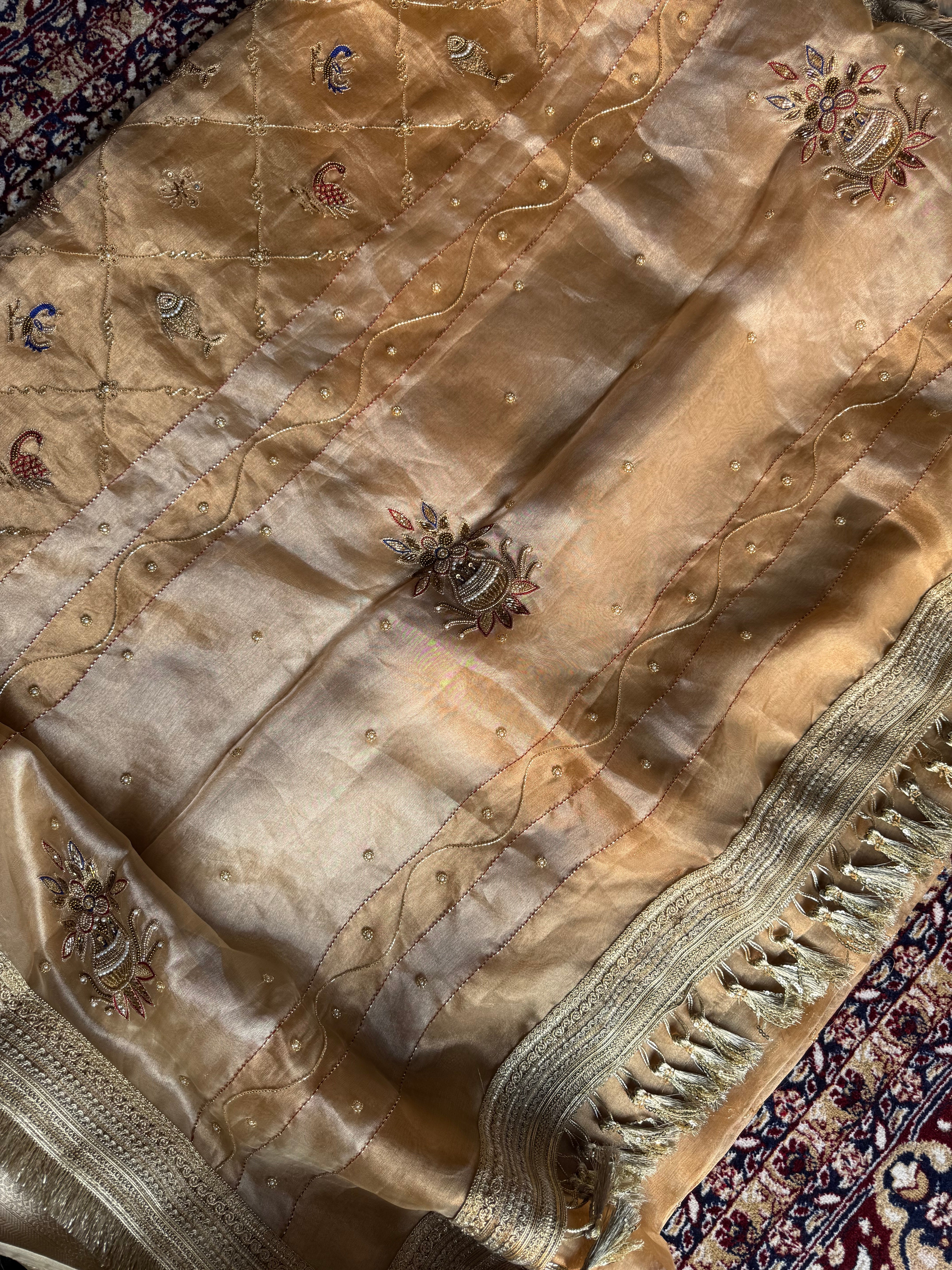 Pure Tissue Silk Saree With Hand Embroidery