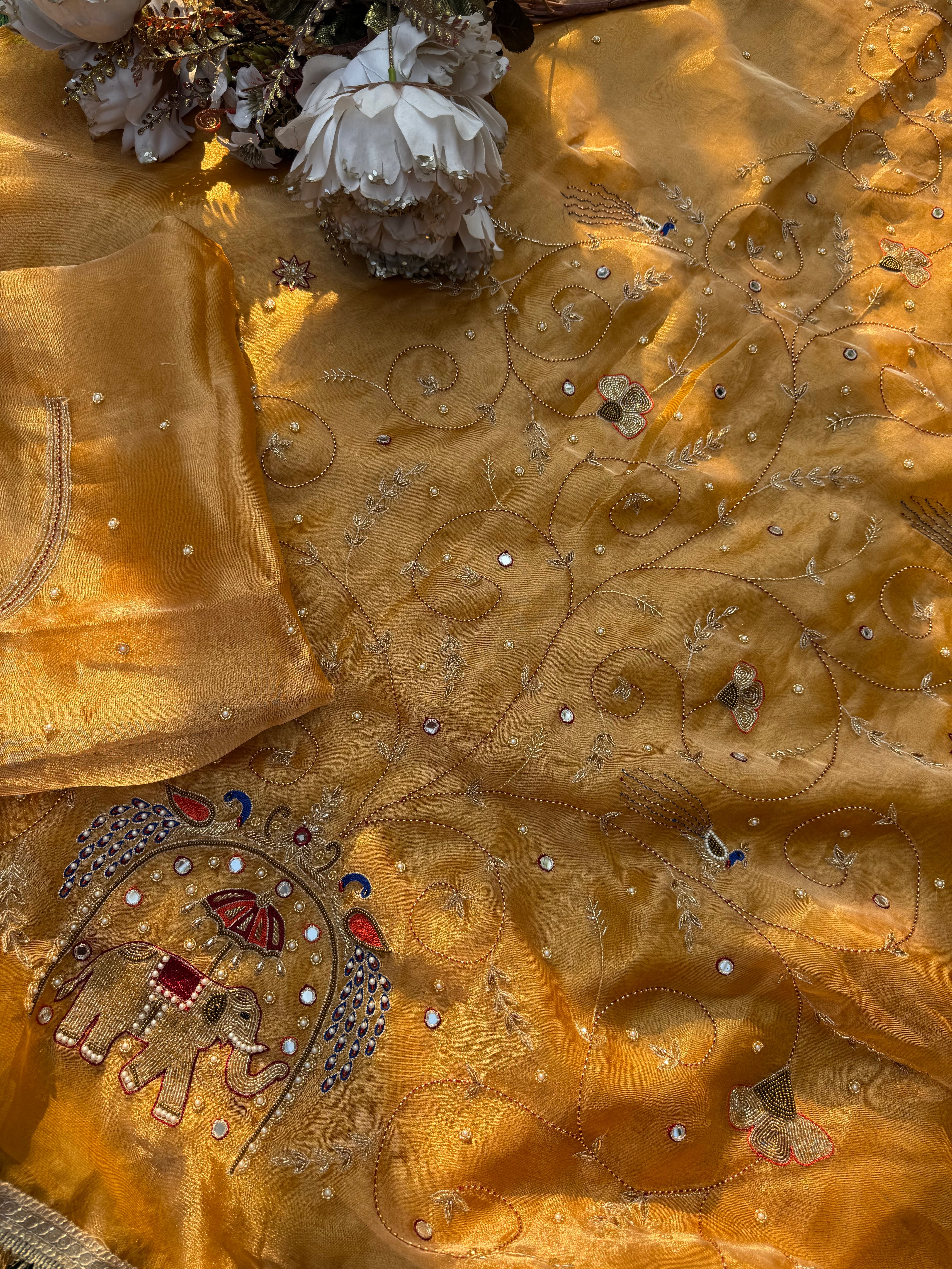 Sone ka Hathi - Pure Tissue Silk Saree With Hand Embroidery