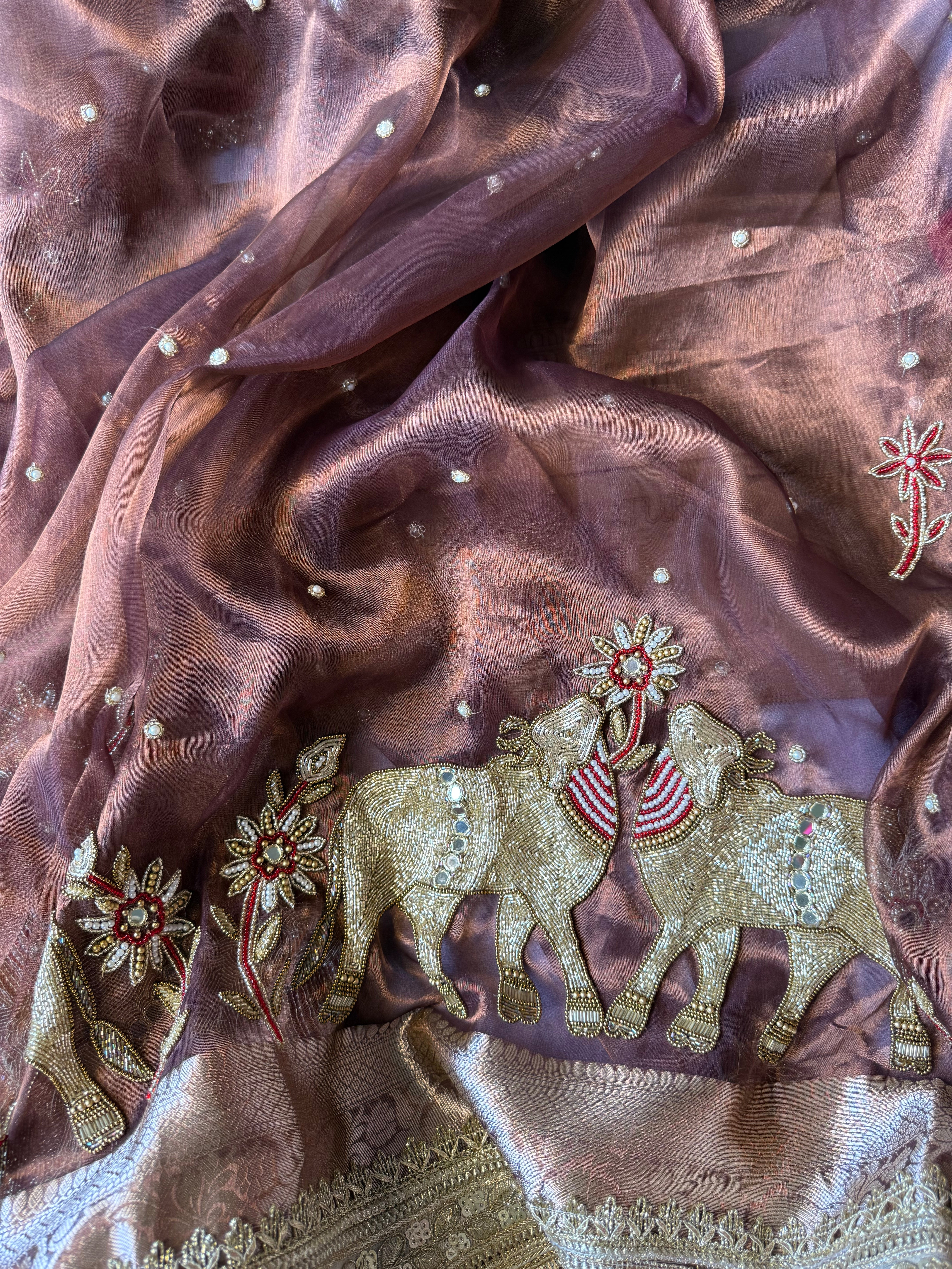 Pure Tissue Silk Saree With Hand Embroidery