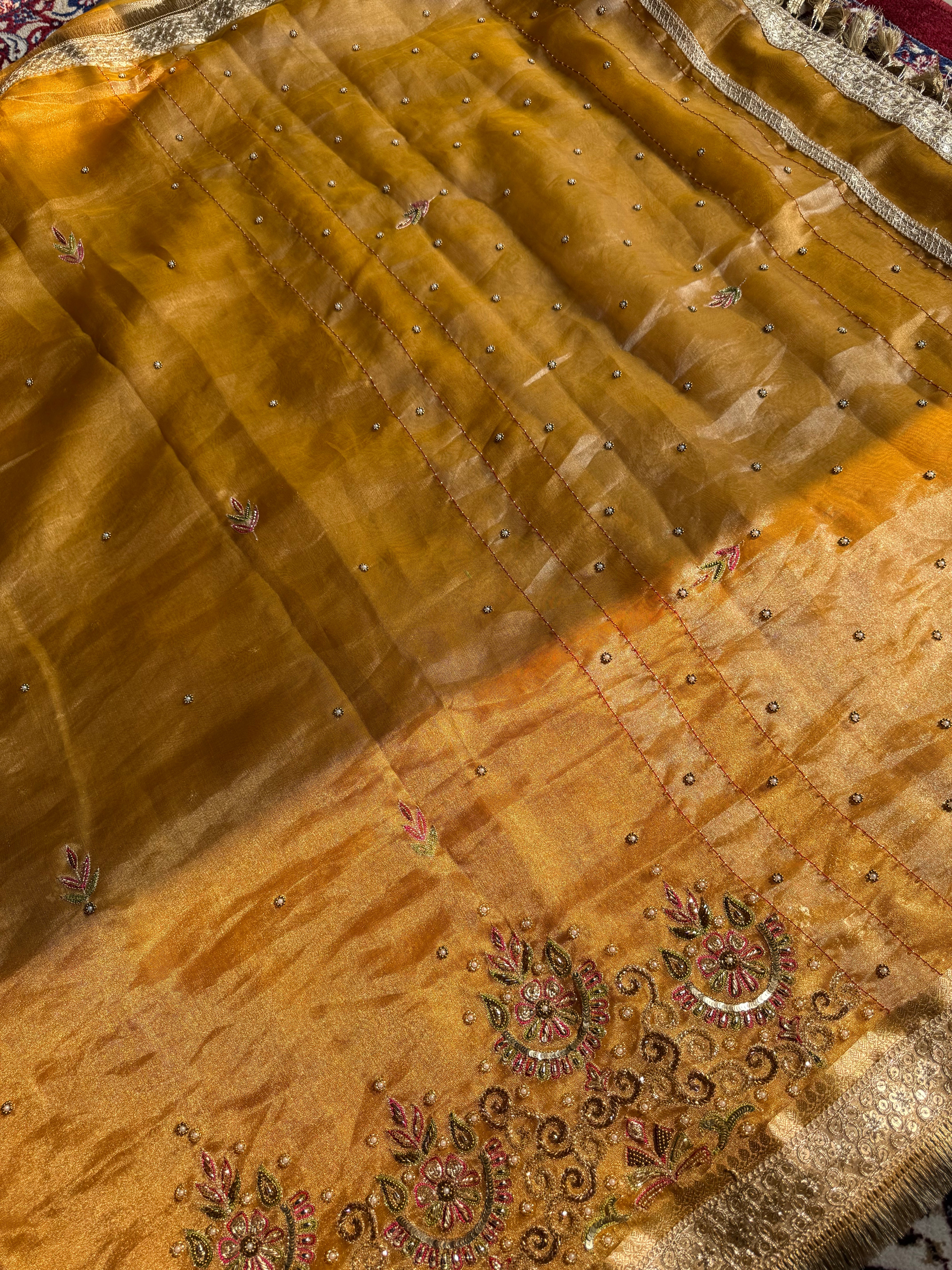 Pure Tissue Silk Saree With Hand Embroidery