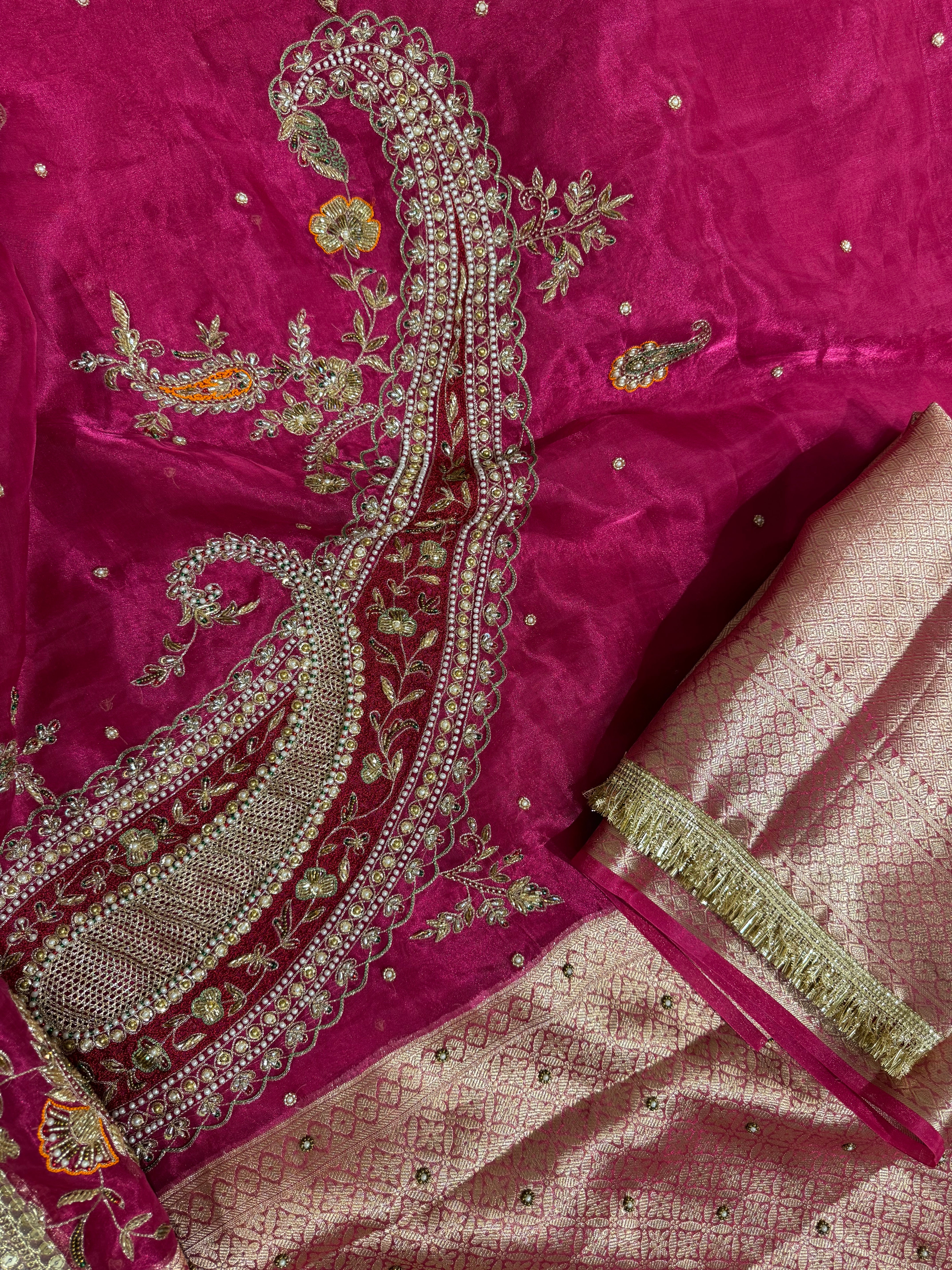 Bridal Trousseau Edit - Pure Tissue Silk Saree With Hand Embroidery