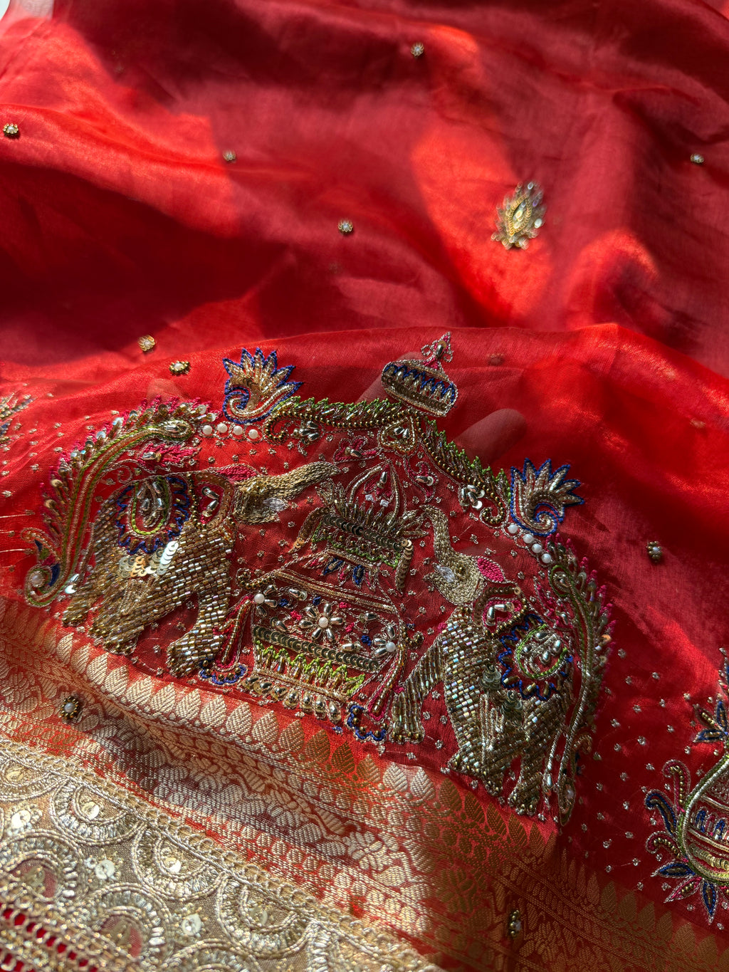 Pure Tissue Silk Saree With Hand Embroidery