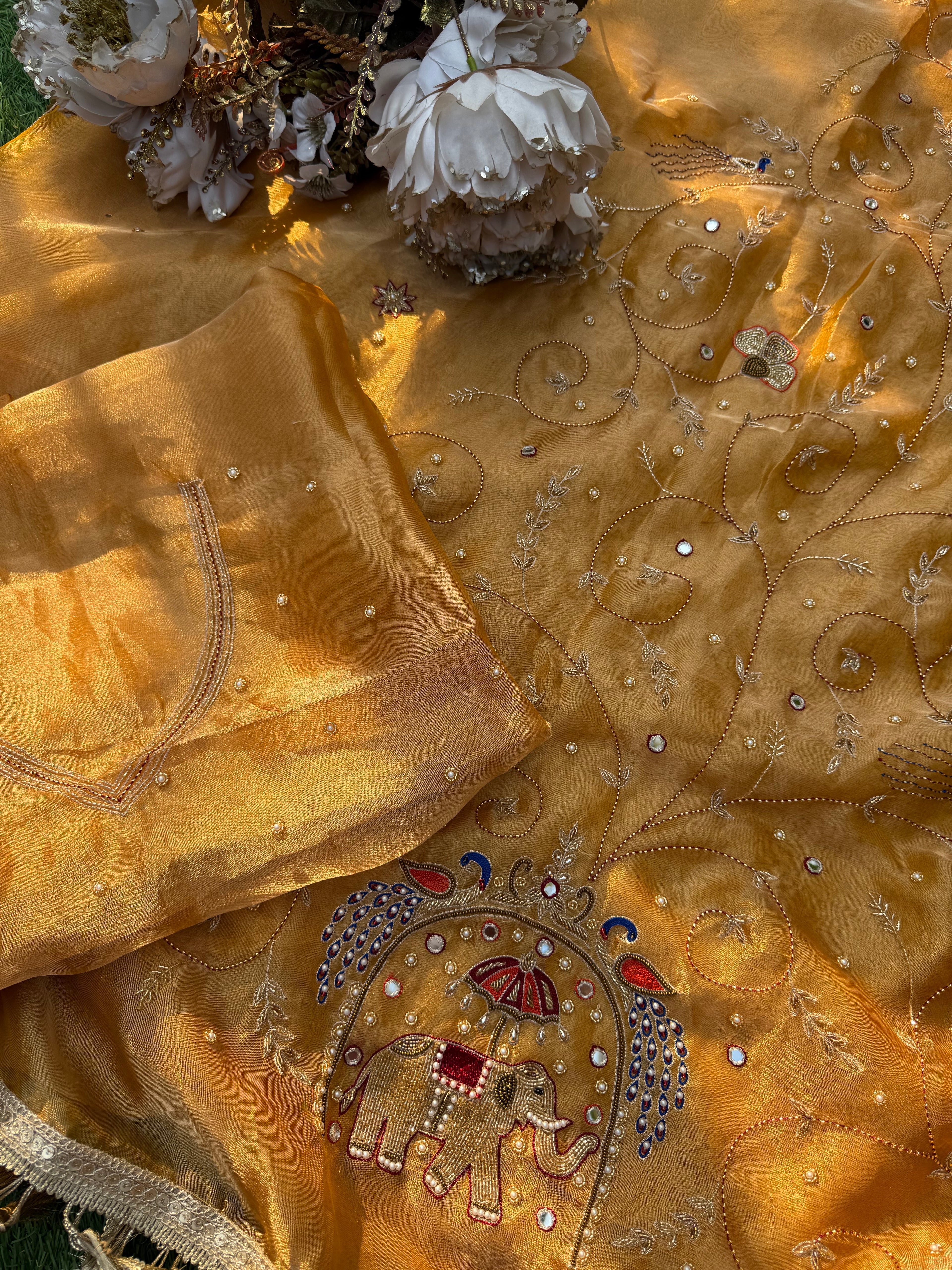 Sone ka Hathi  - Pure Tissue Silk Saree With Hand Embroidery