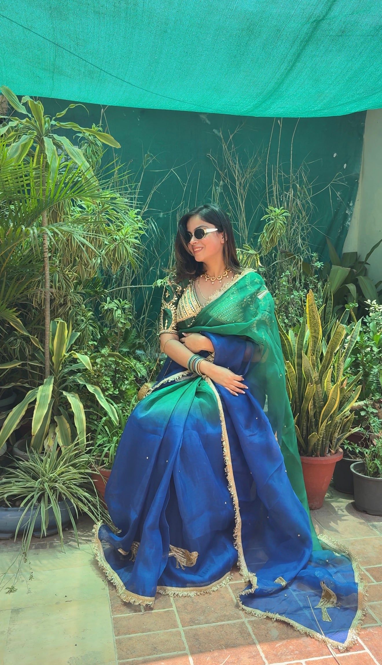 Blue Organza Silk Saree With Running Blouse