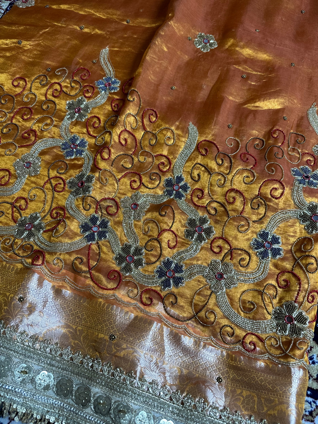 Pure Tissue Silk Saree With Hand Embroidery