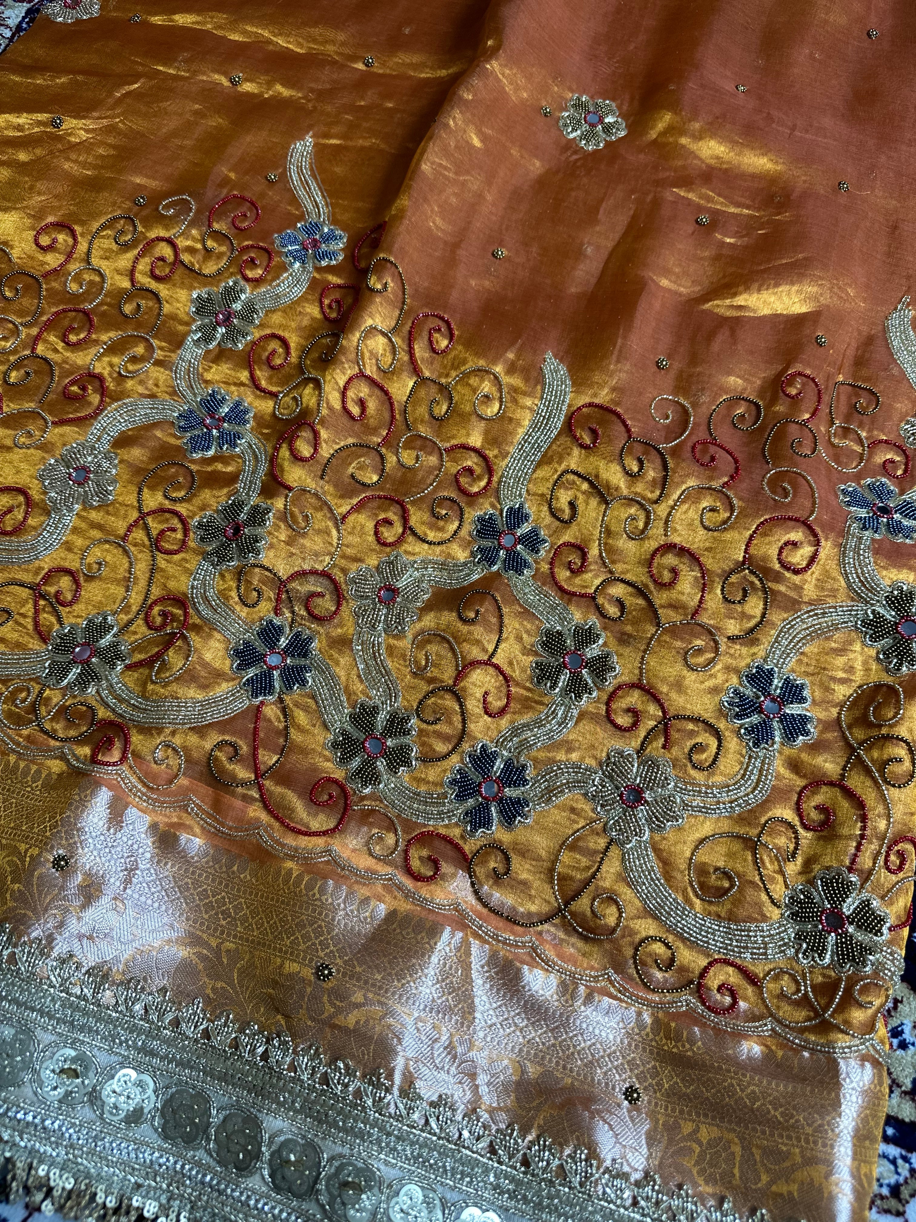 Pure Tissue Silk Saree With Hand Embroidery