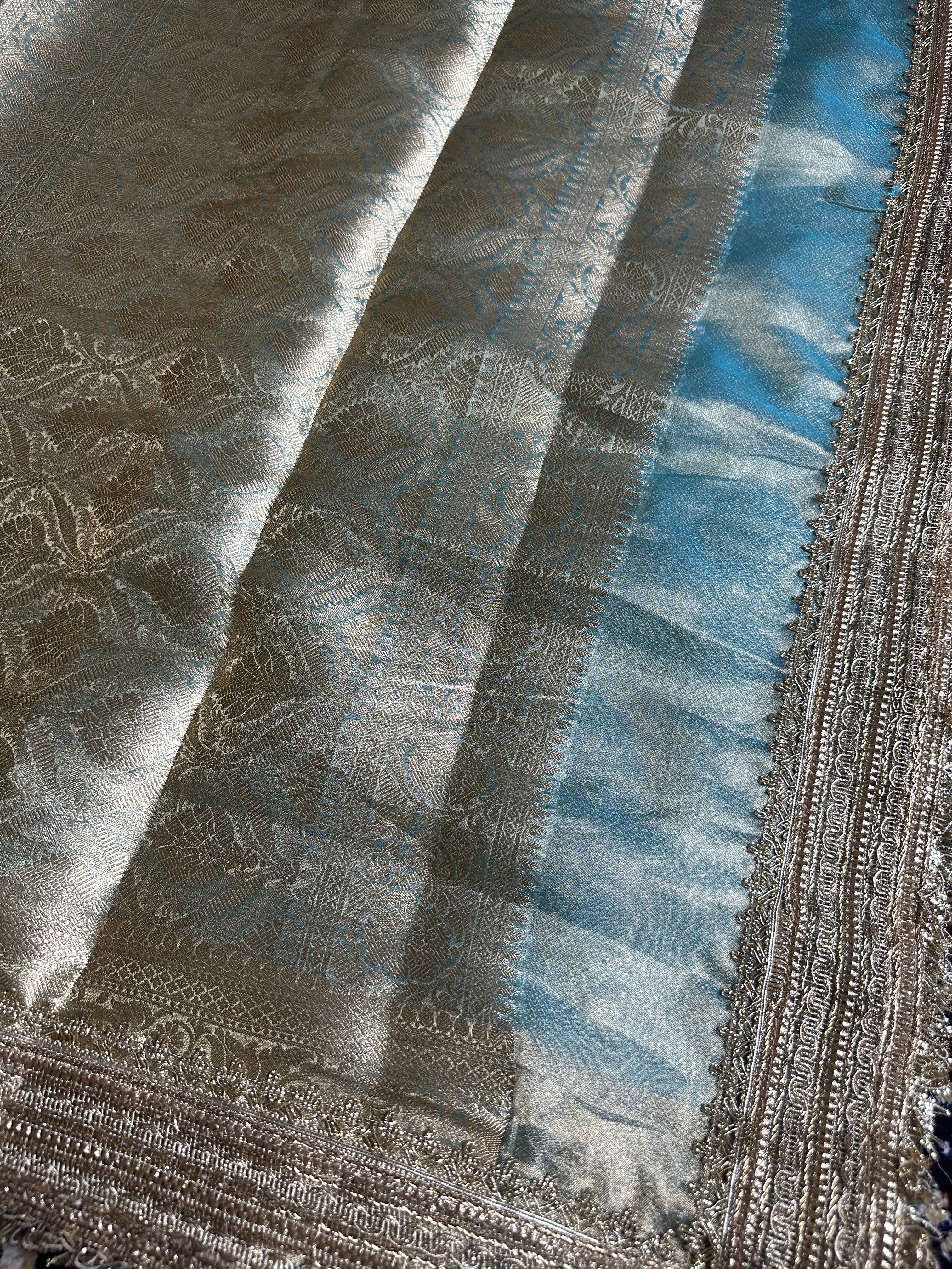 Powder Blue Gulbahaar - Pure Tissue Silk Saree With Hand Embroidery