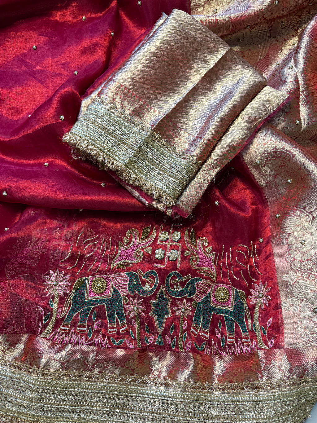 Pure Tissue Silk Saree With Hand Embroidery