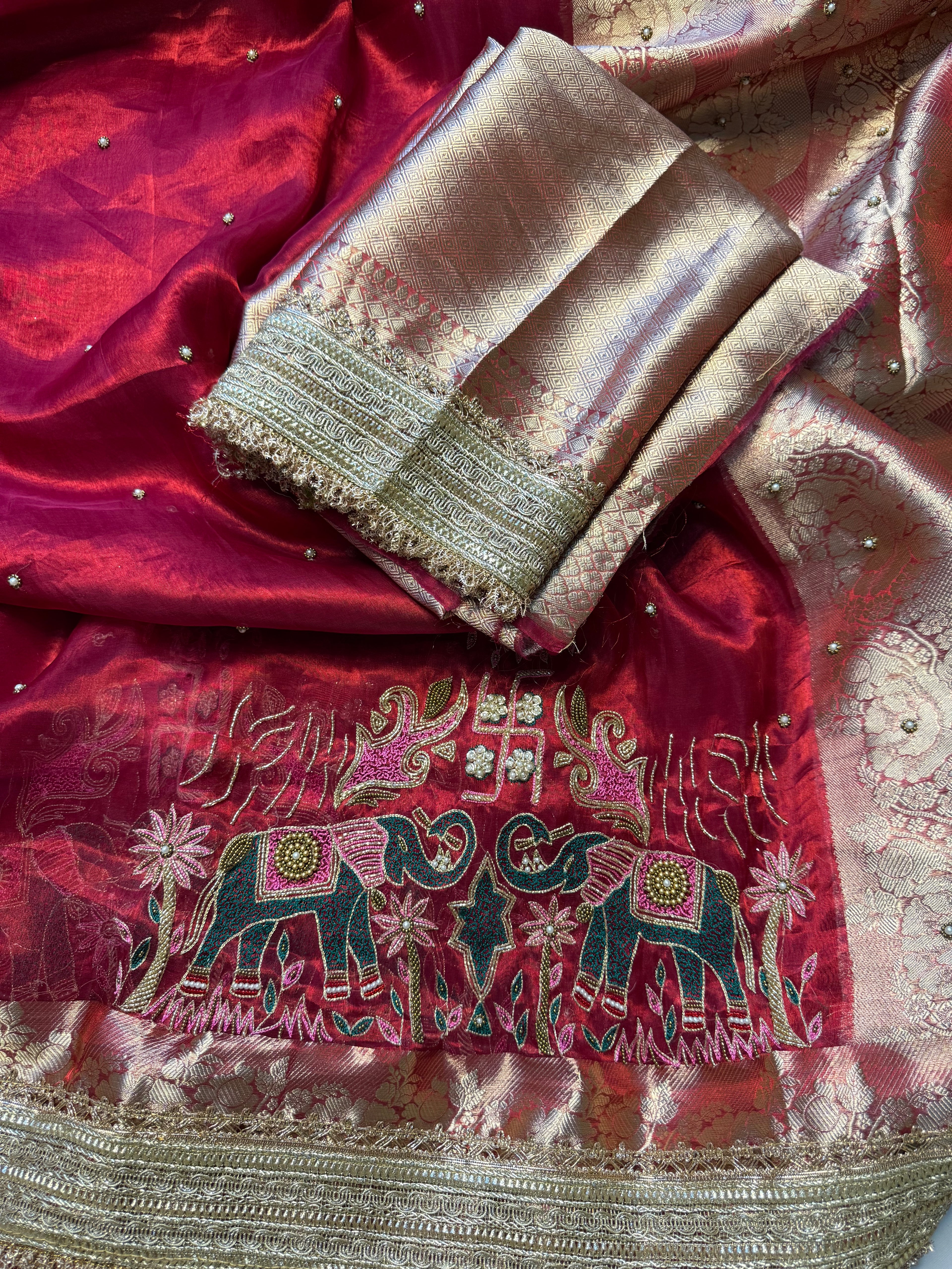 Pure Tissue Silk Saree With Hand Embroidery