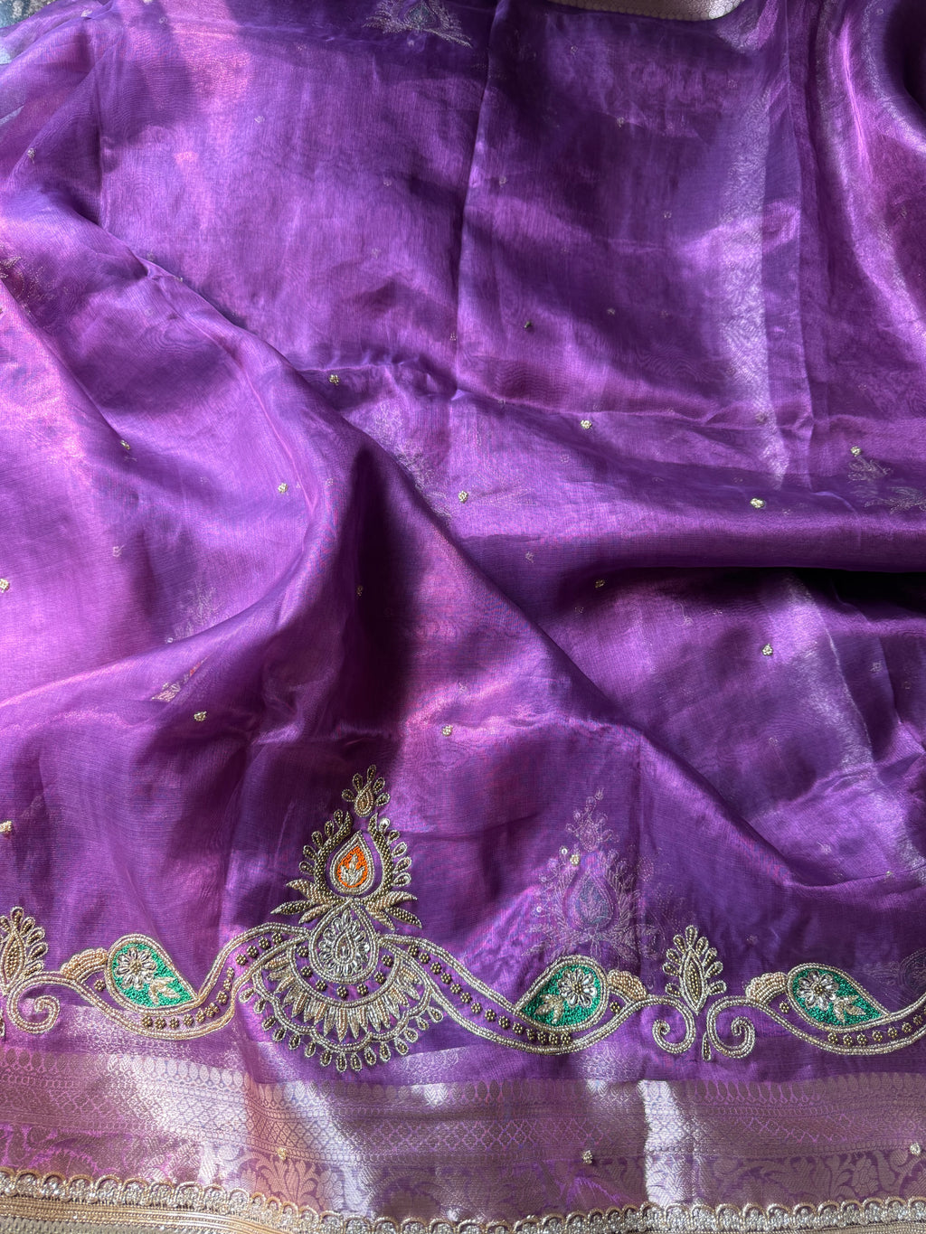 Pure Tissue Silk Saree With Hand Embroidery