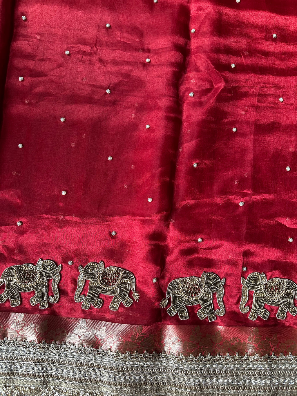 Shaadi Ka Sandook - Red Pure Tissue Silk Saree With Hand Embroidery