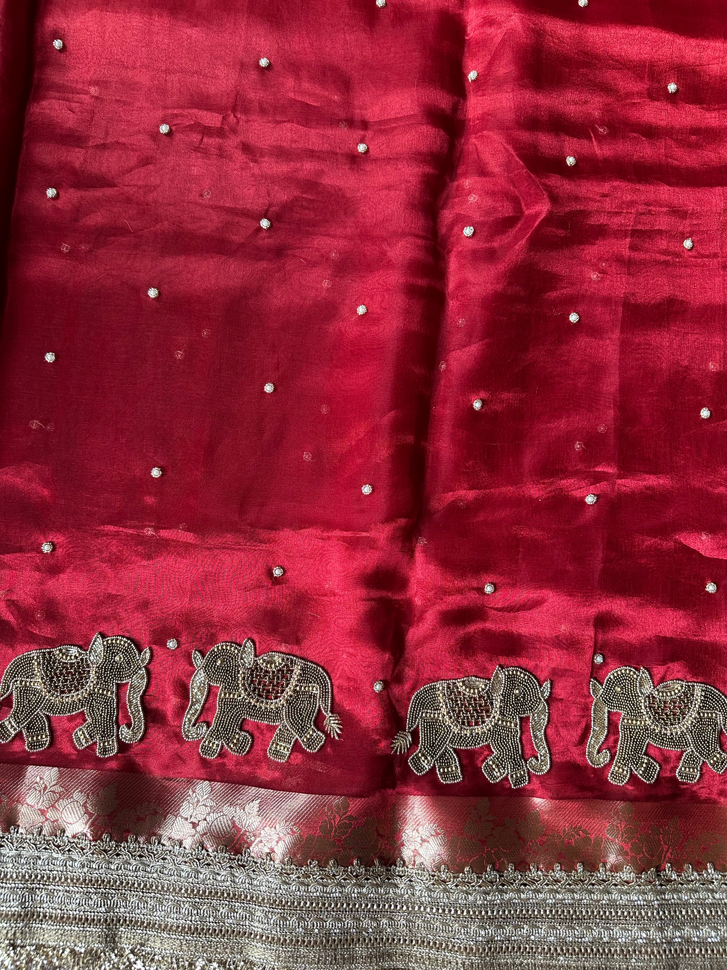 Shaadi Ka Sandook - Red Pure Tissue Silk Saree With Hand Embroidery
