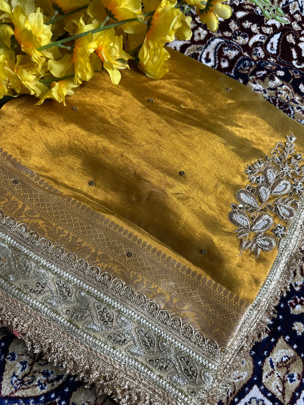 Pure Tissue Silk Saree With Hand Embroidery