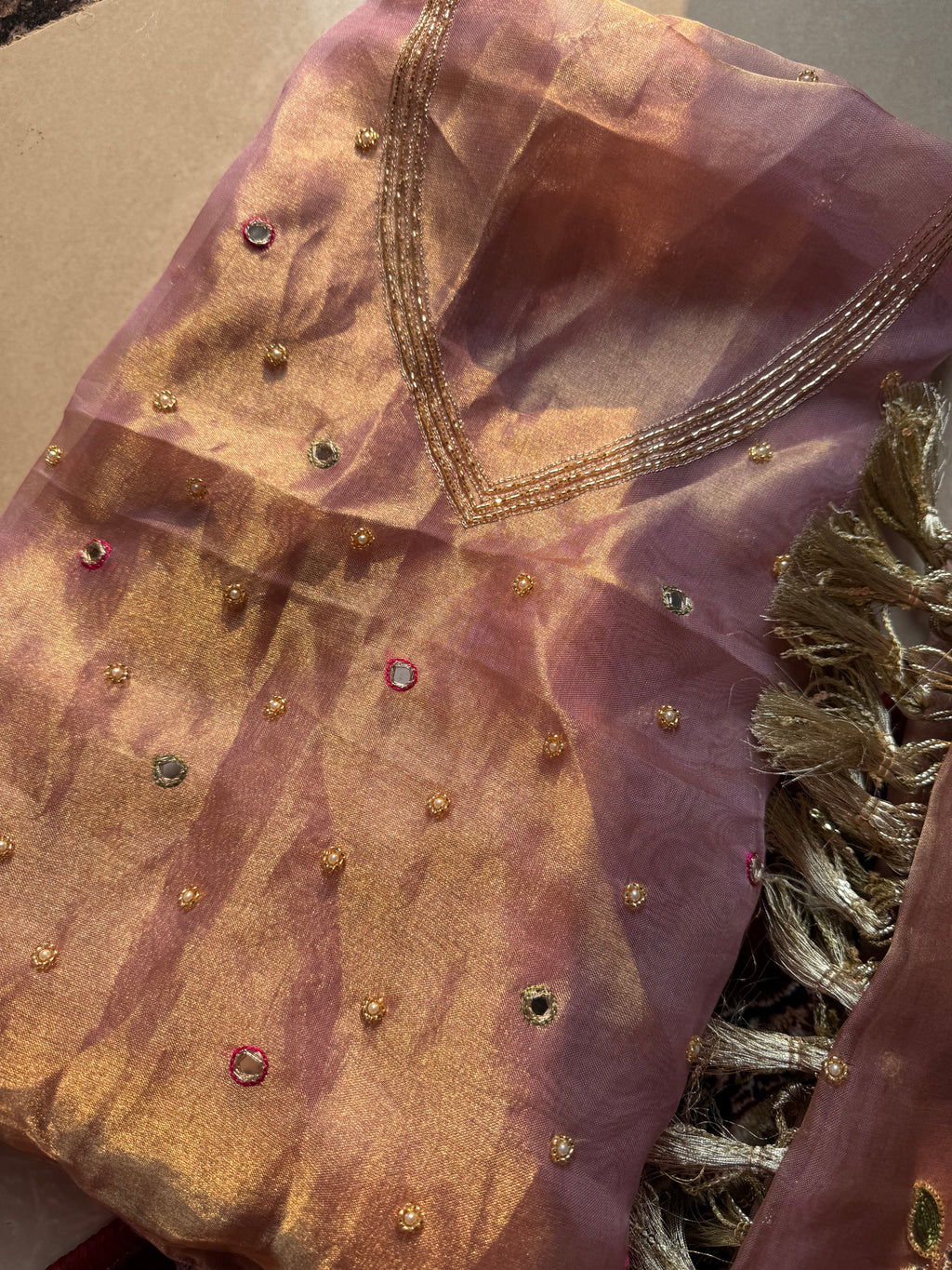 Pure Tissue Silk Saree With Hand Embroidery