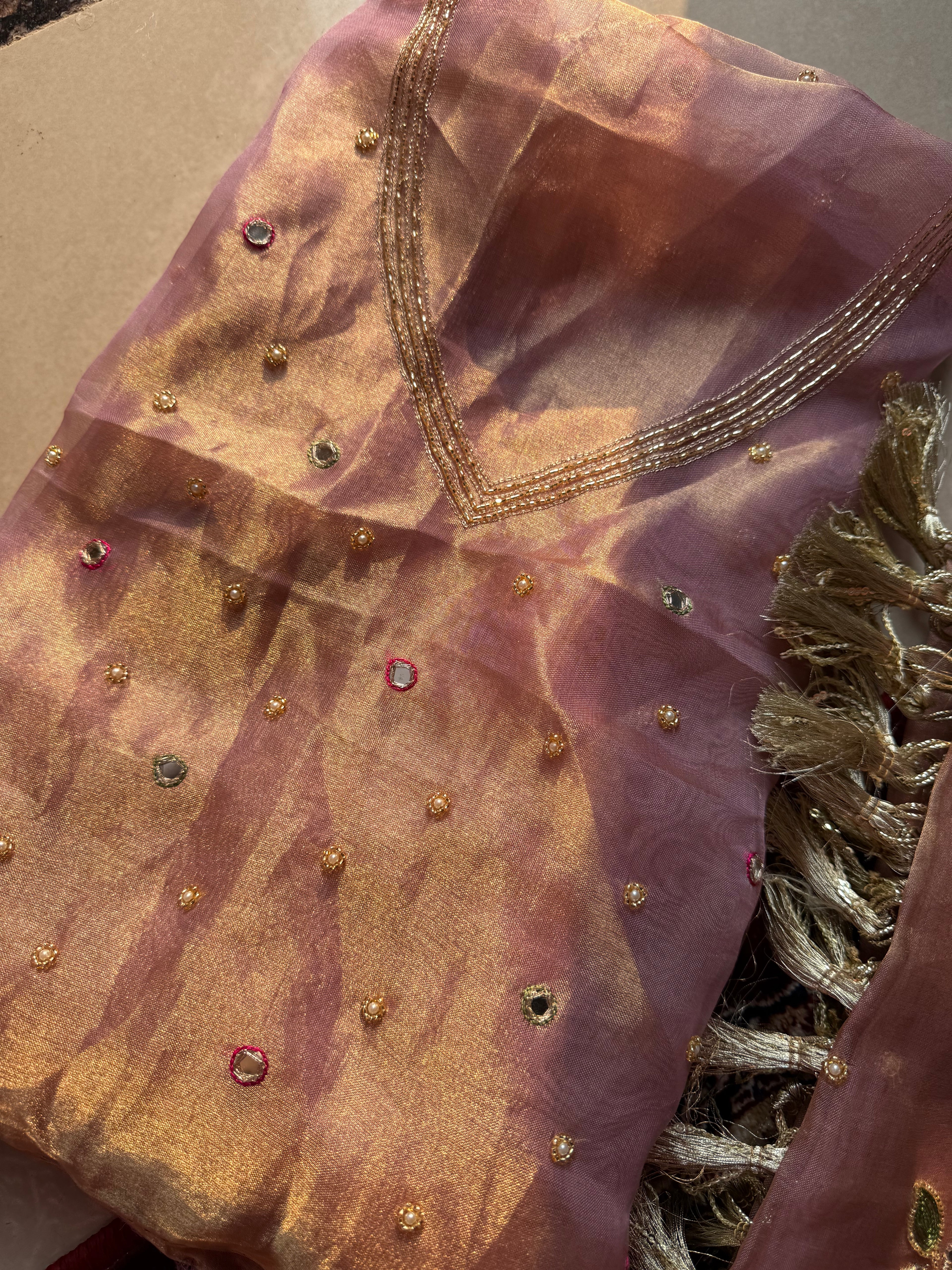 Pure Tissue Silk Saree With Hand Embroidery