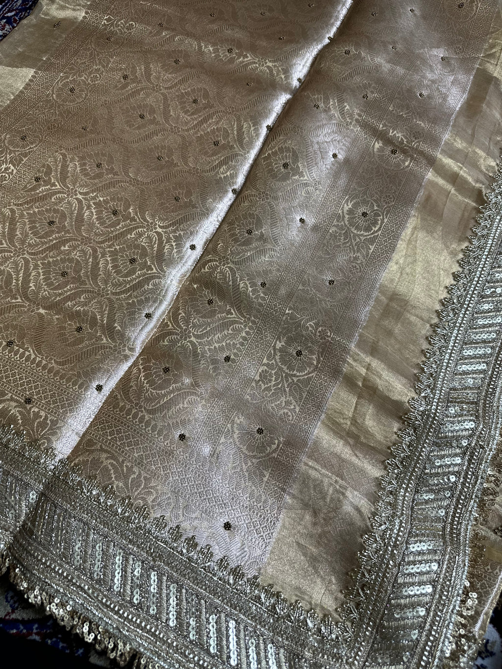 Pure Tissue Silk Saree With Hand Embroidery