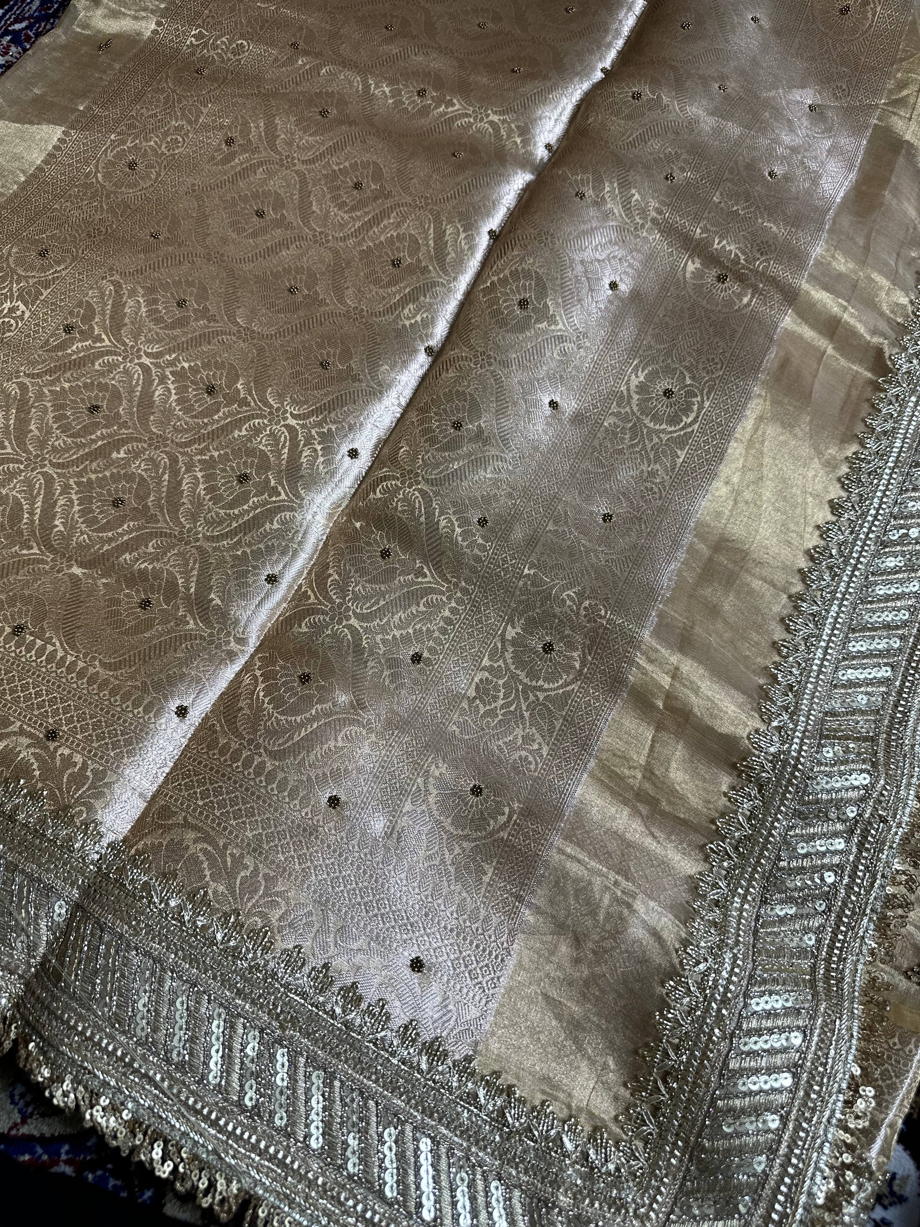 Pure Tissue Silk Saree With Hand Embroidery