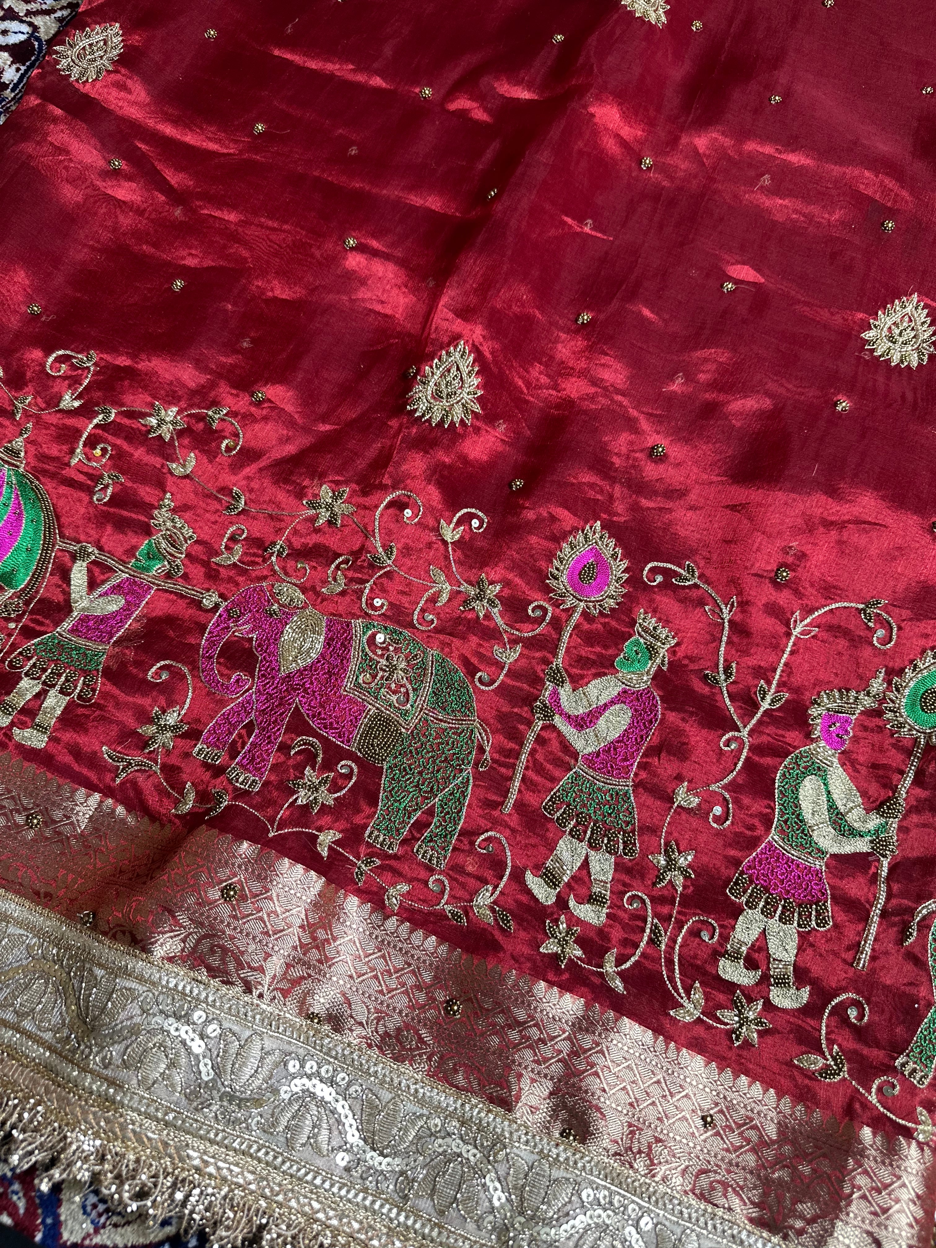 Pure Tissue Silk Saree With Hand Embroidery