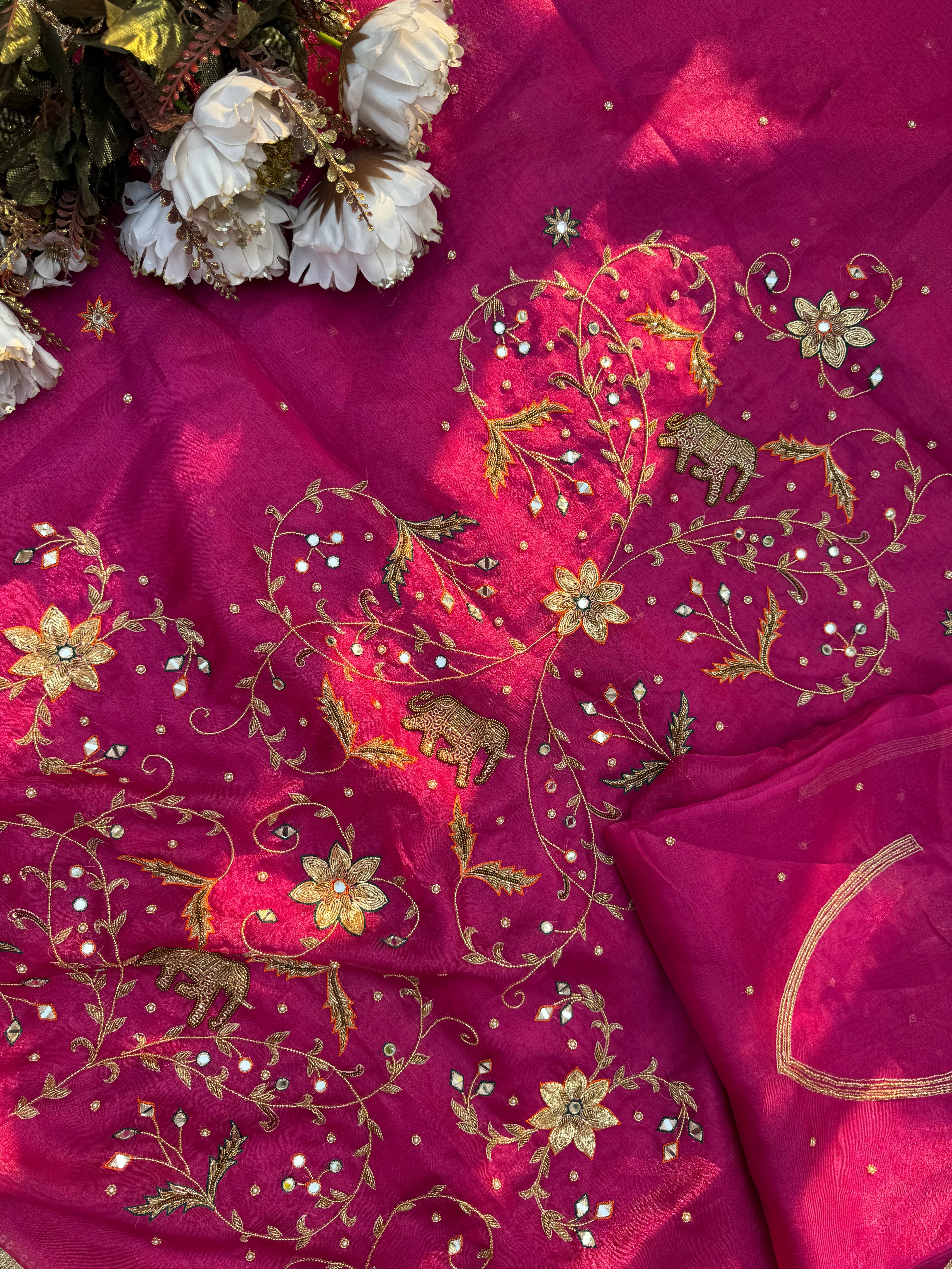 Gulabi Qissa - Pure Tissue Silk Saree With Hand Embroidery