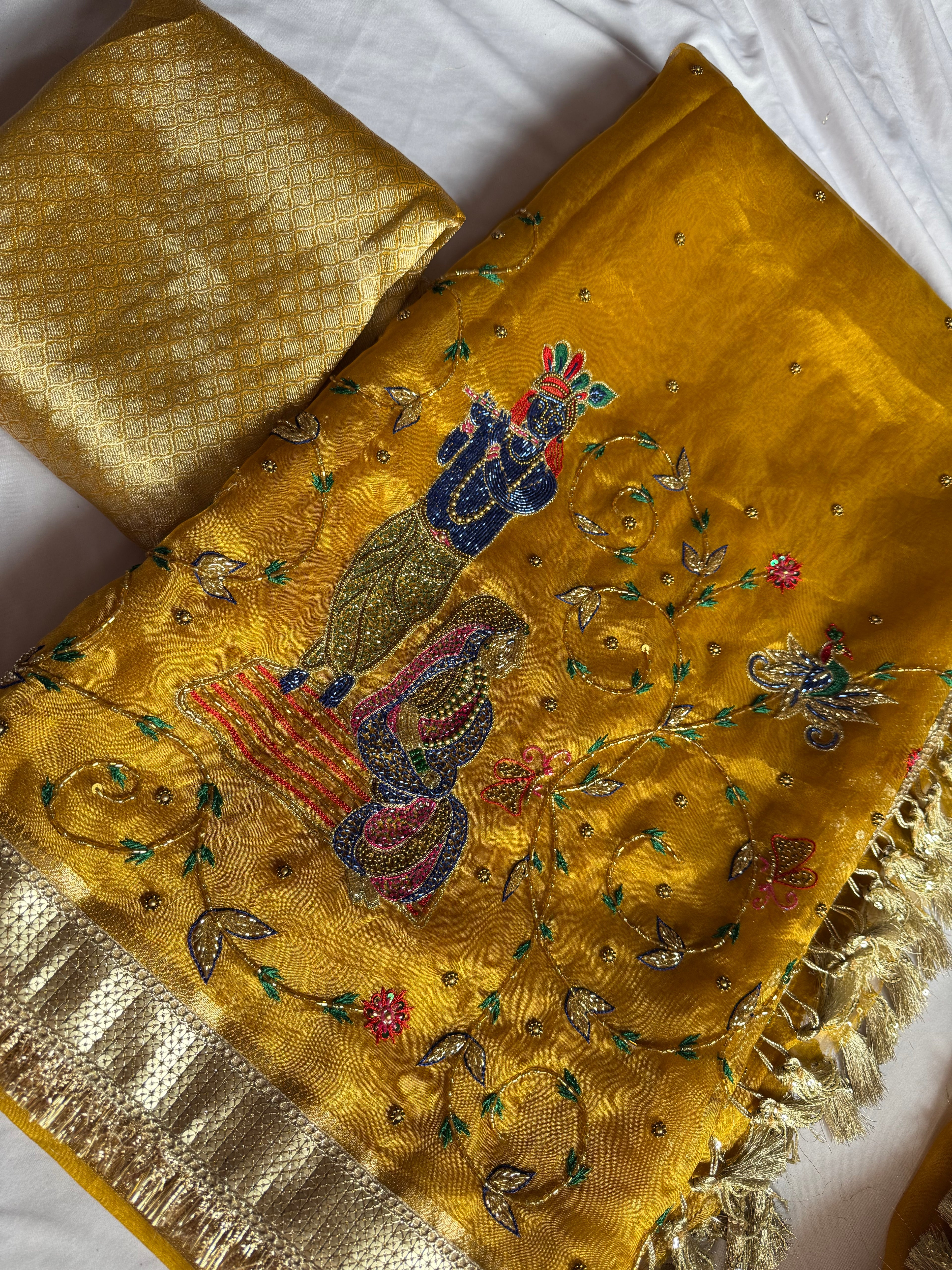 Pure Tissue Silk Saree With Hand Embroidery