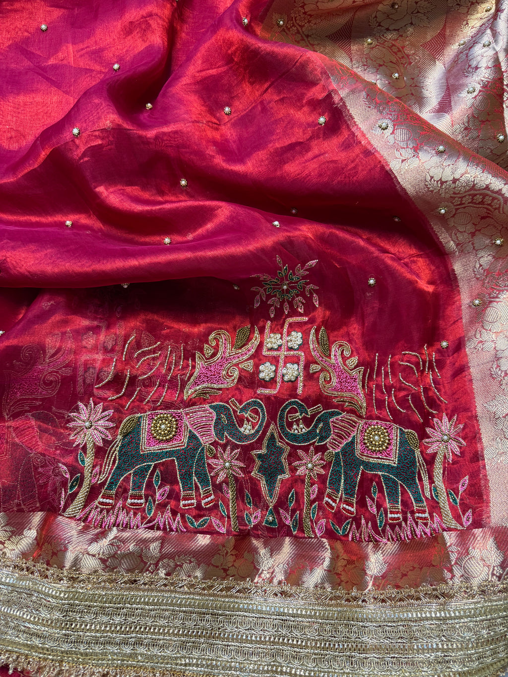 Pure Tissue Silk Saree With Hand Embroidery