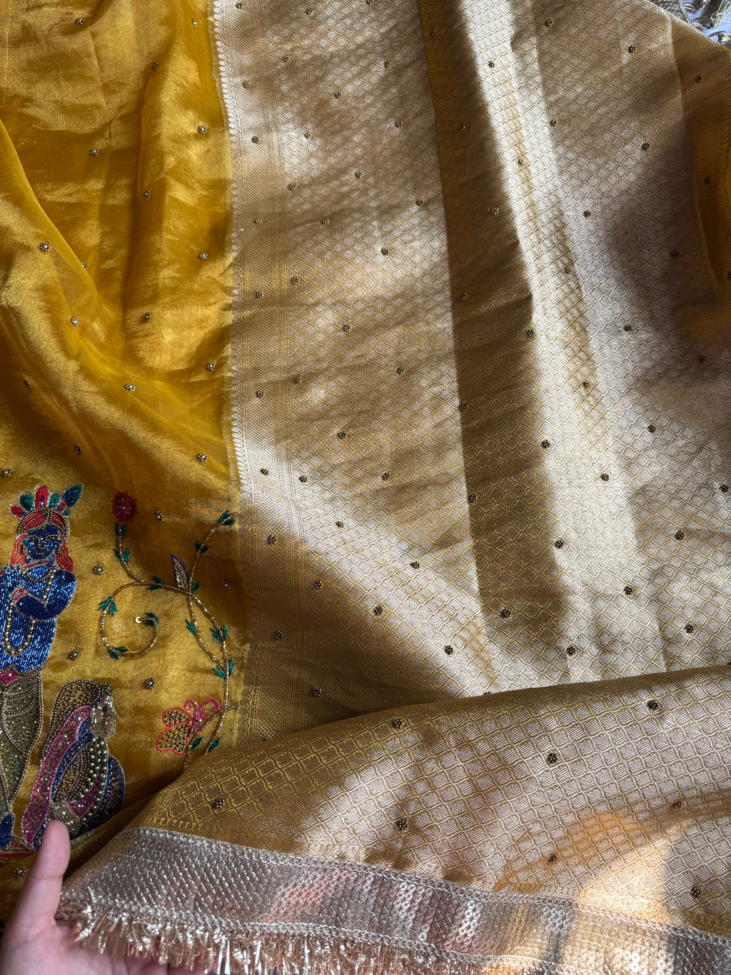 Pure Tissue Silk Saree With Hand Embroidery