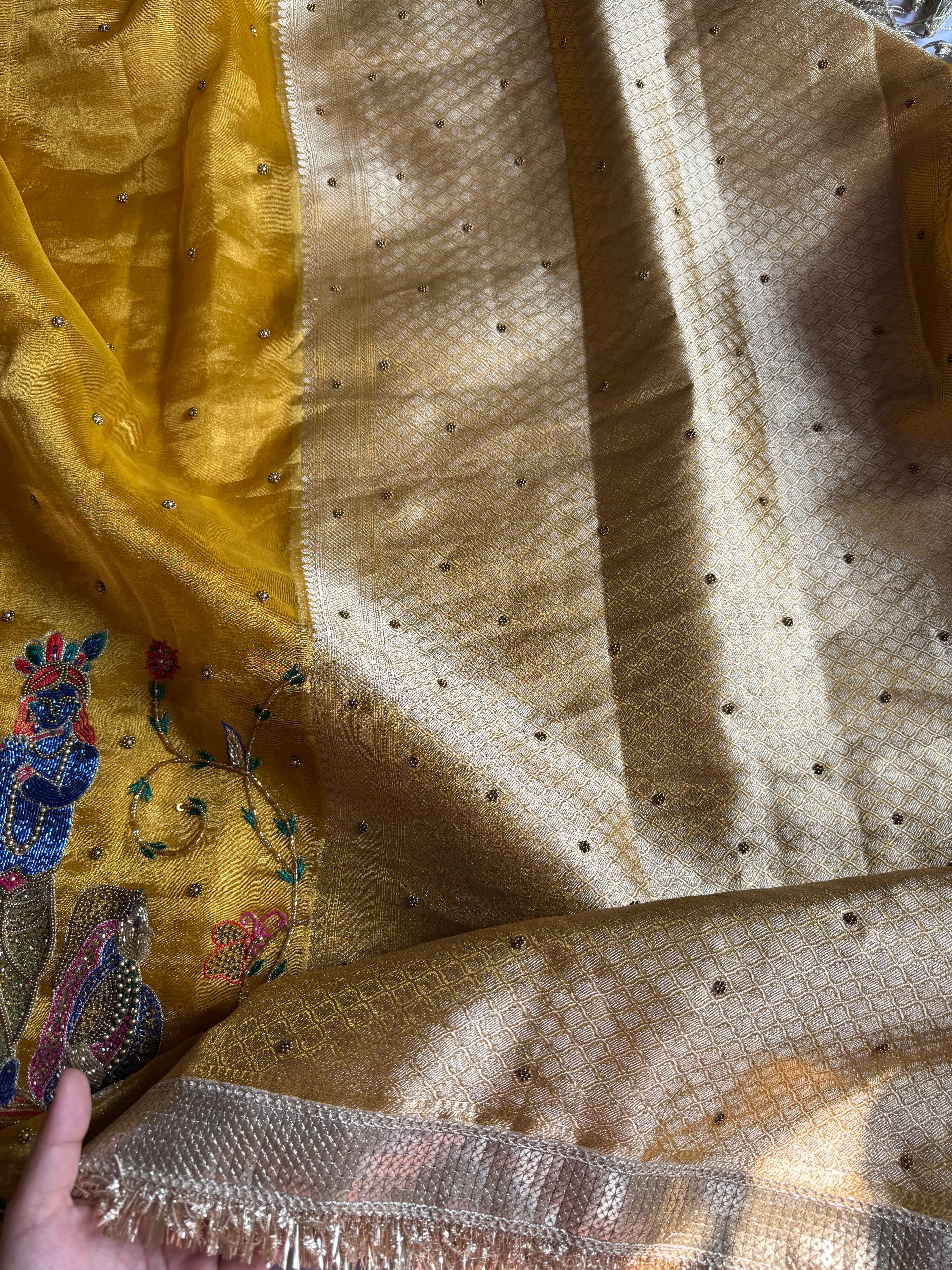 Pure Tissue Silk Saree With Hand Embroidery