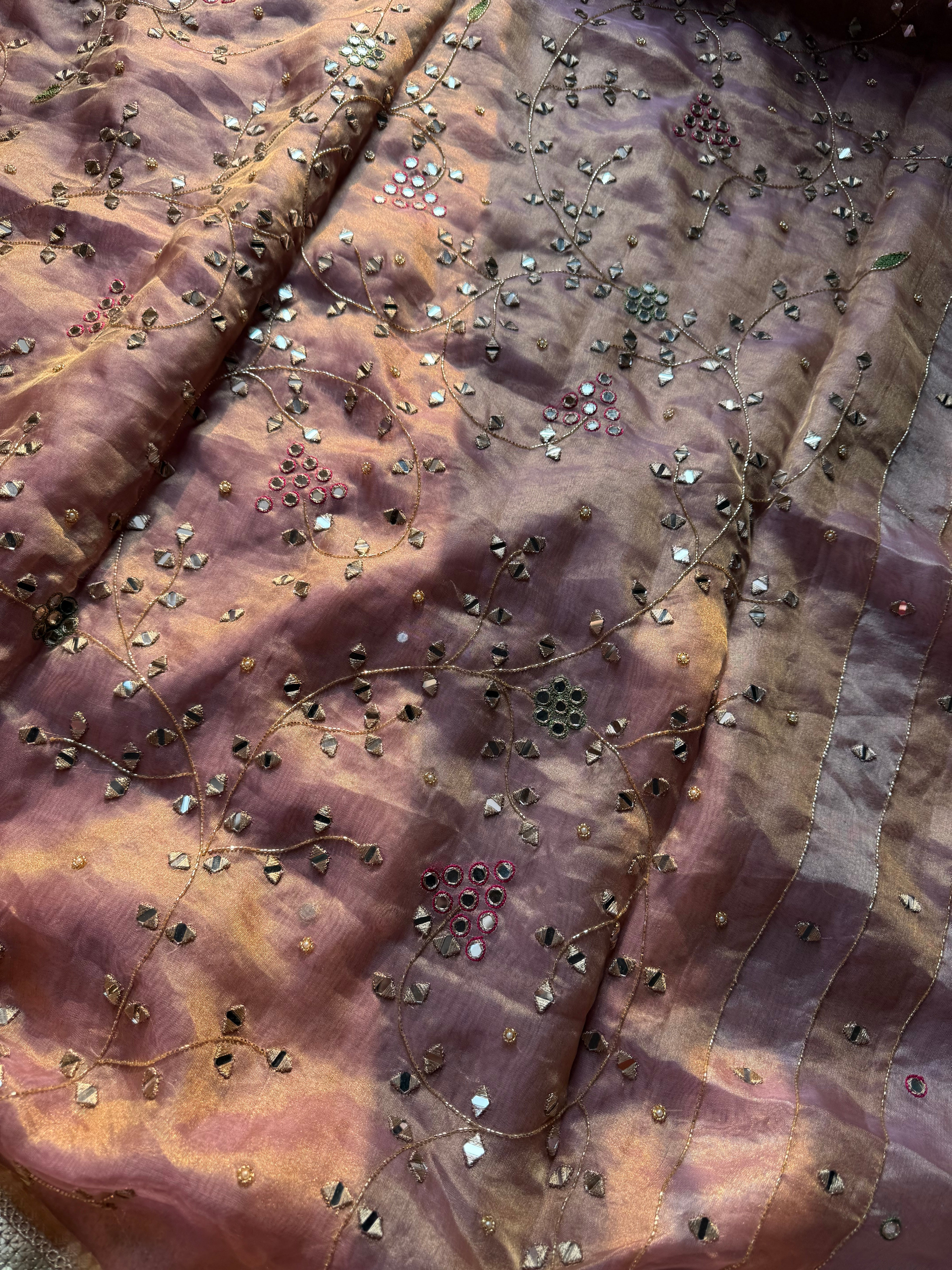 Pure Tissue Silk Saree With Hand Embroidery
