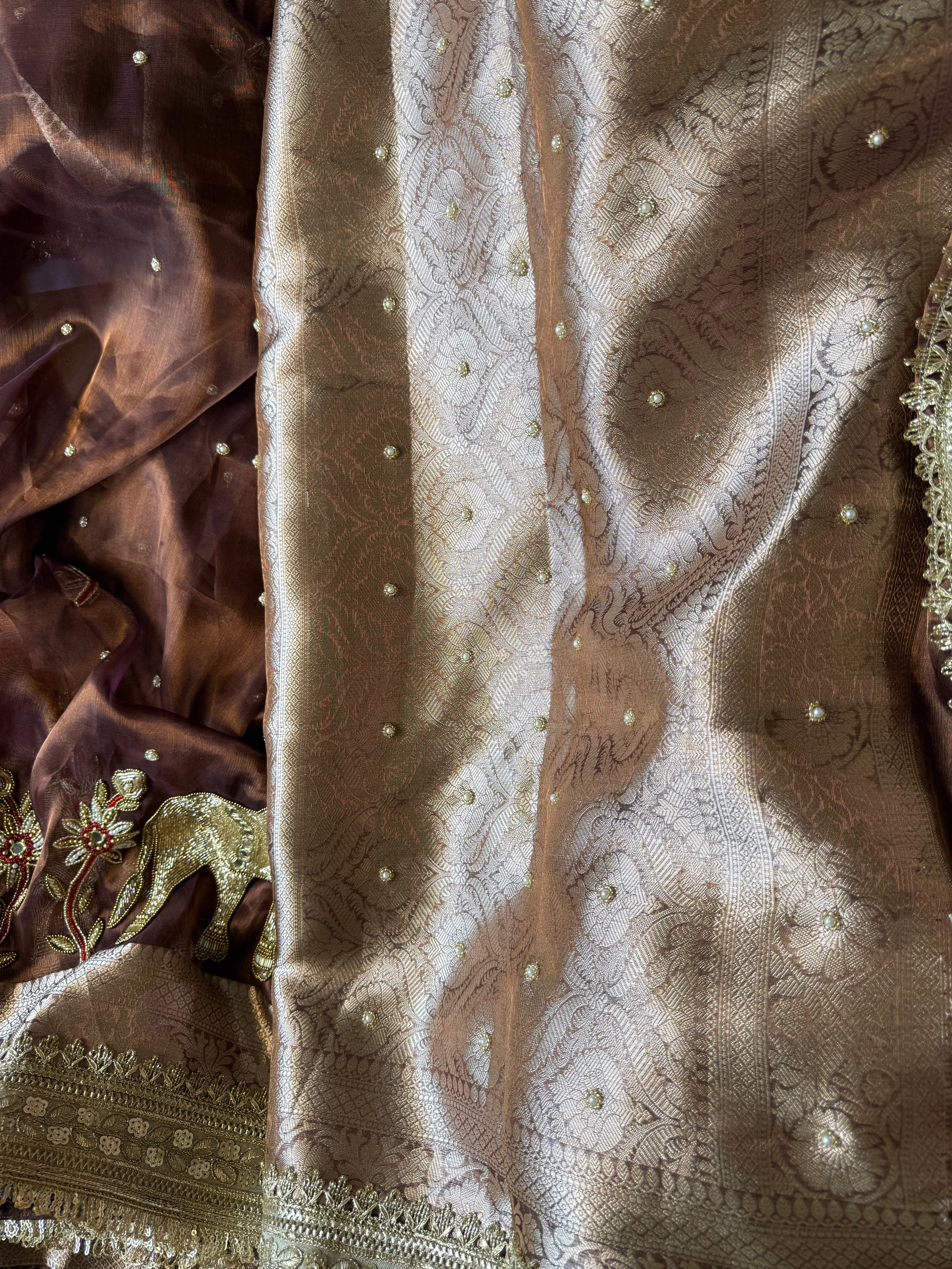 Pure Tissue Silk Saree With Hand Embroidery
