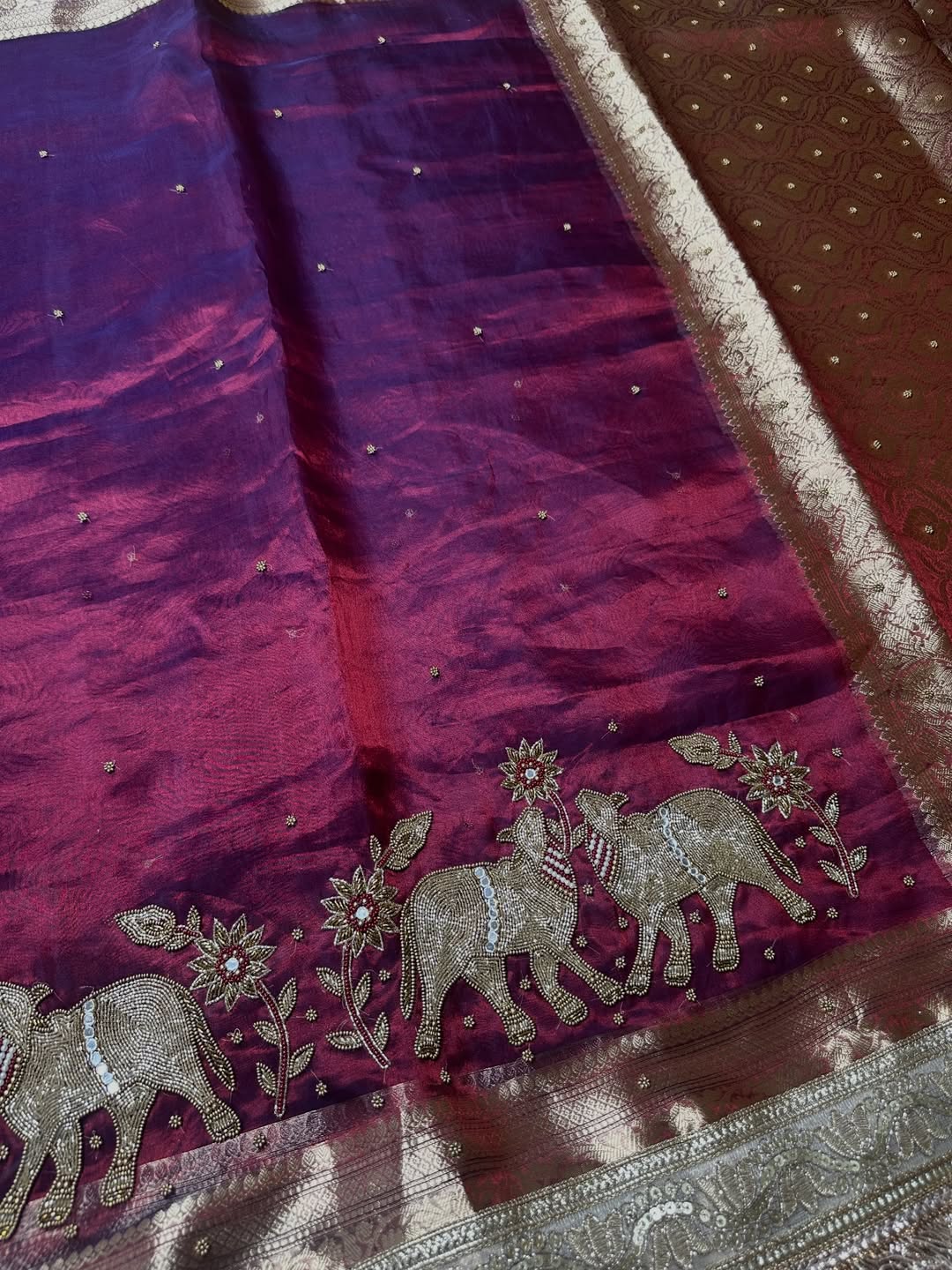 Pure Tissue Silk Saree With Hand Embroidery
