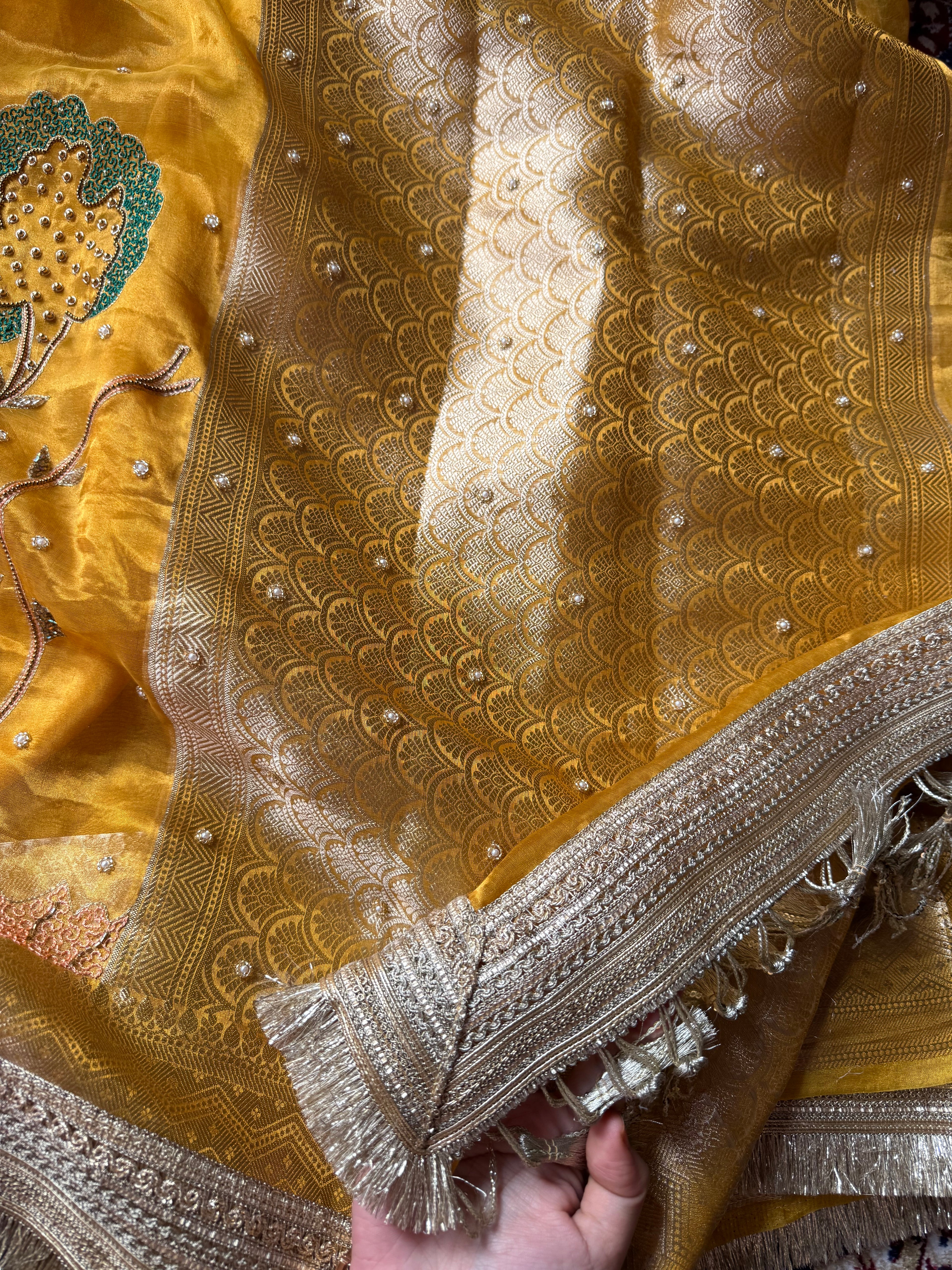 Pure Tissue Silk Saree With Hand Embroidery